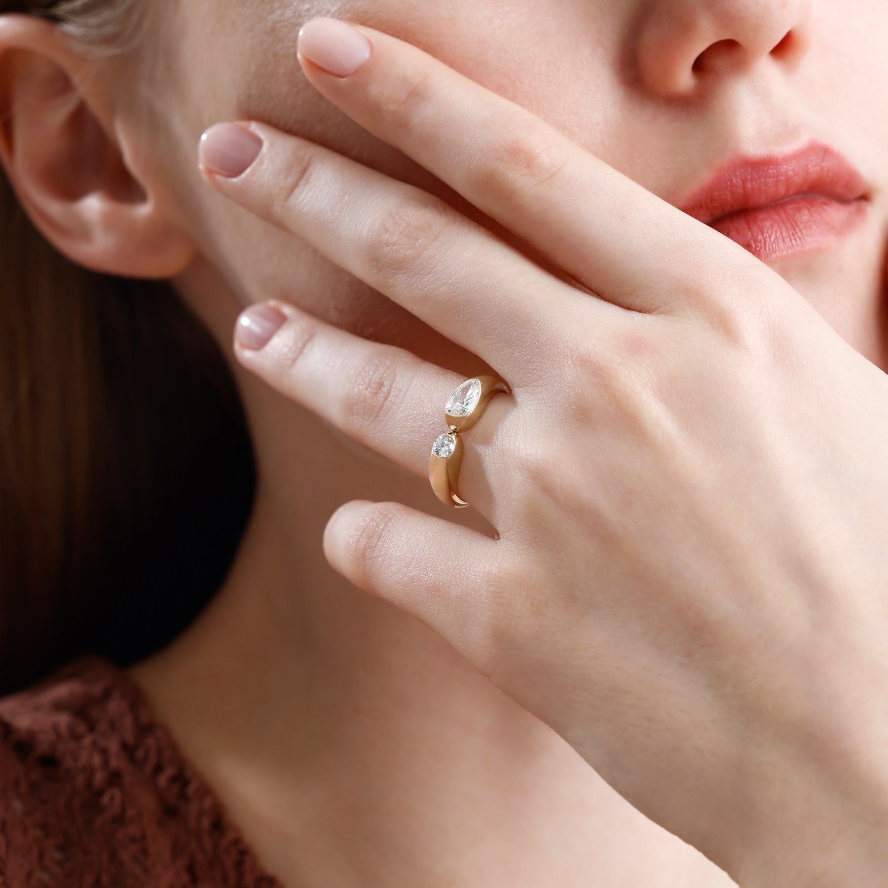 Round and Pear Lab Grown Diamond Open Ring – Sael