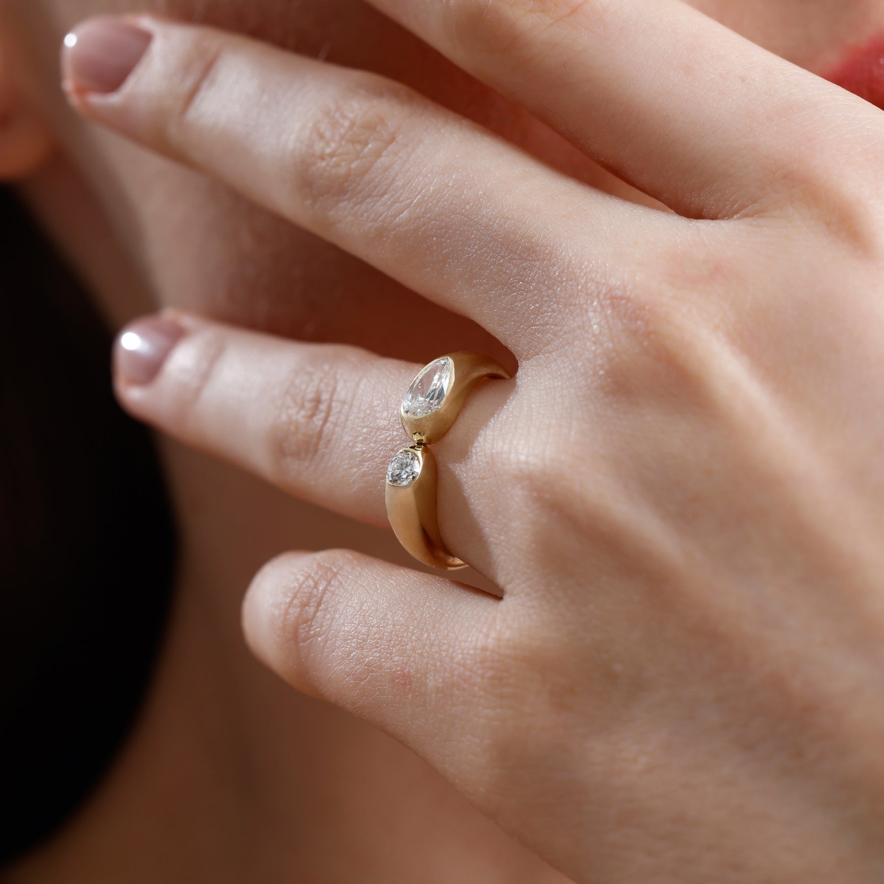 Round and Pear Lab Grown Diamond Open Ring – Sael