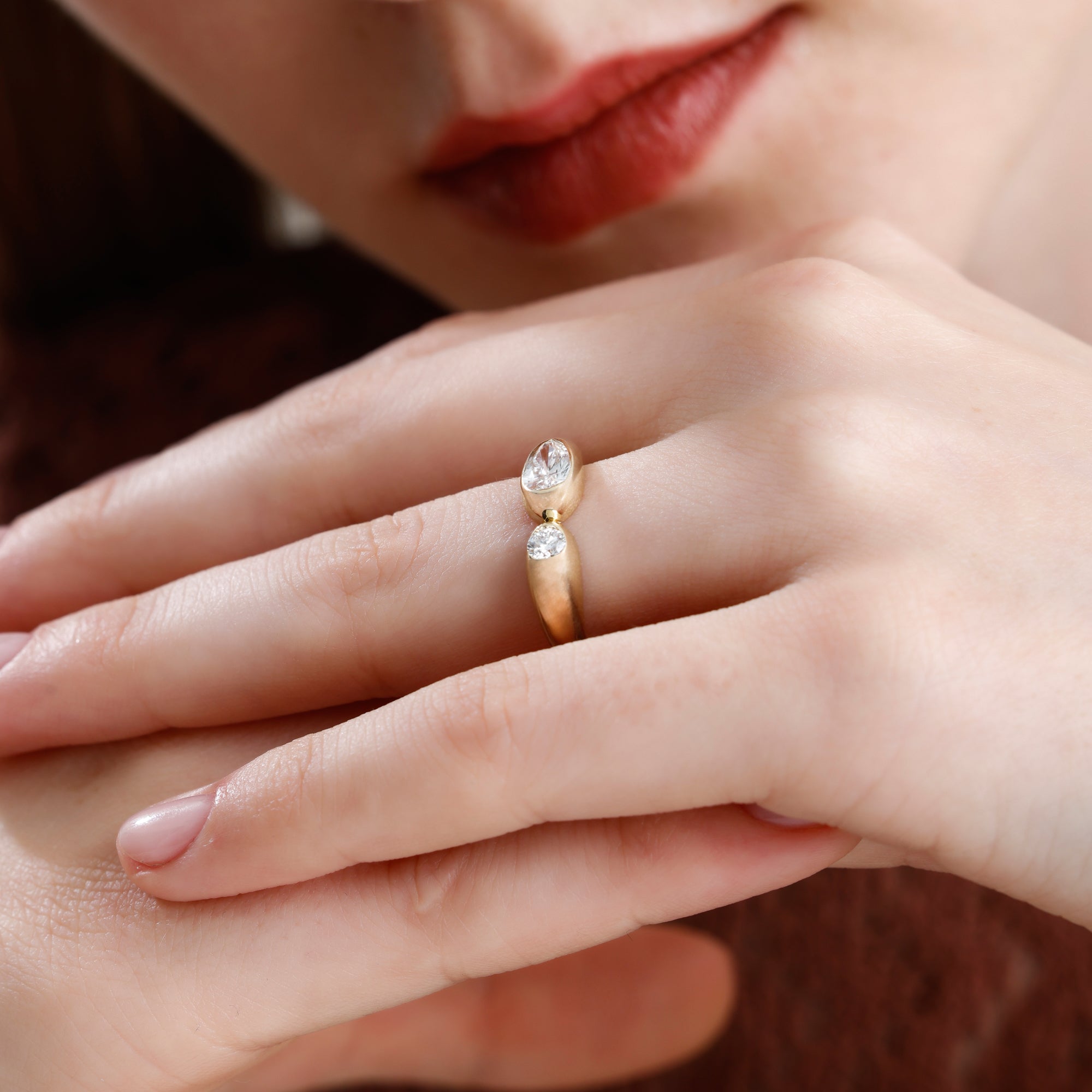 Round and Pear Lab Grown Diamond Open Ring – Sael