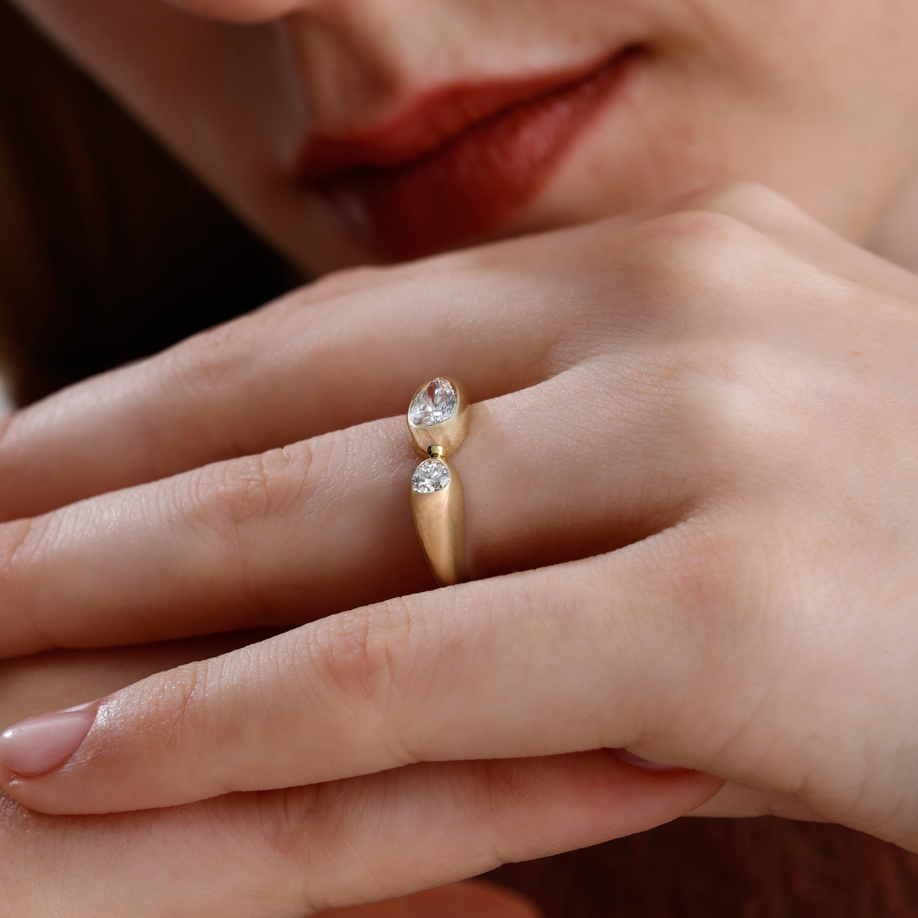 Round and Pear Lab Grown Diamond Open Ring – Sael