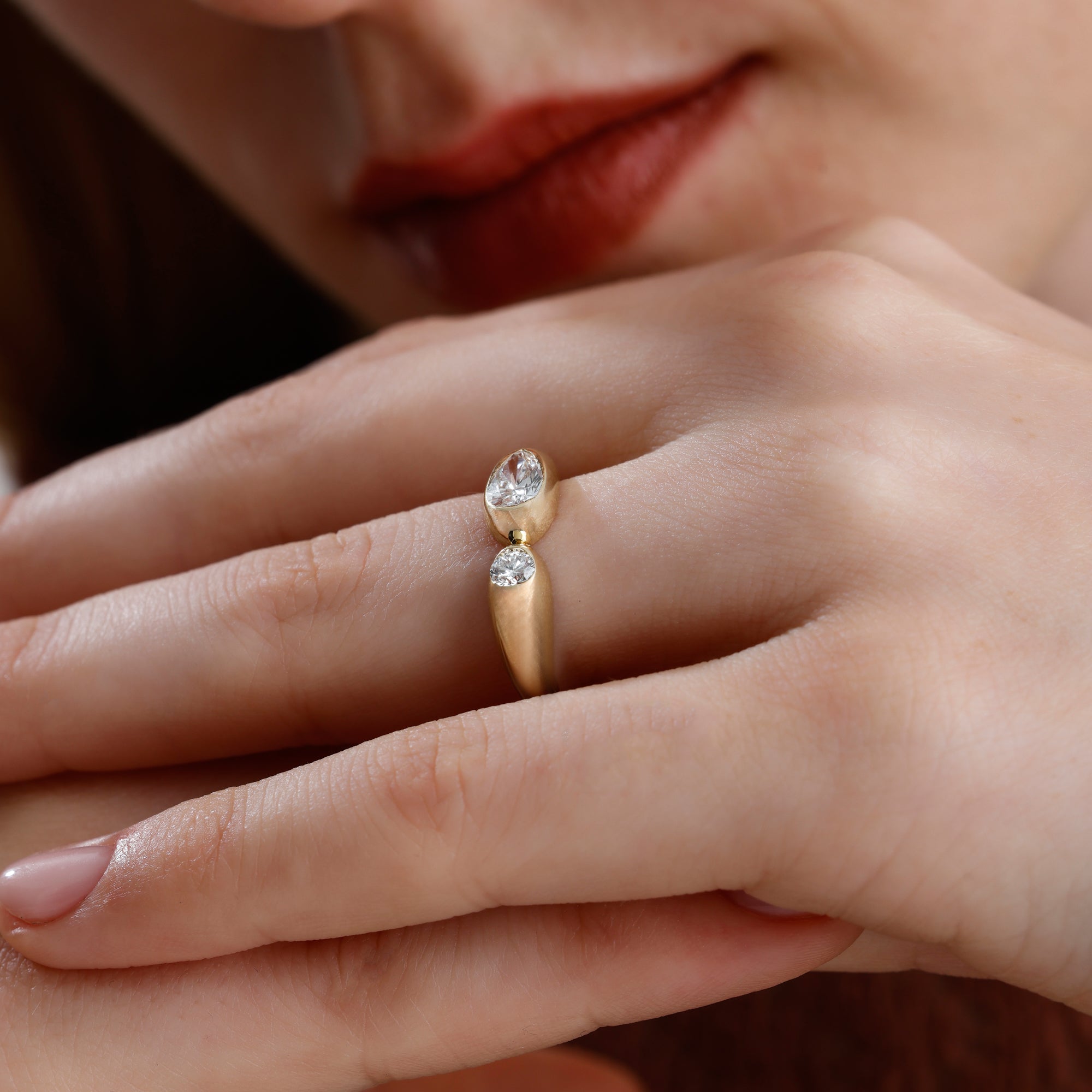 Round and Pear Lab Grown Diamond Open Ring – Sael