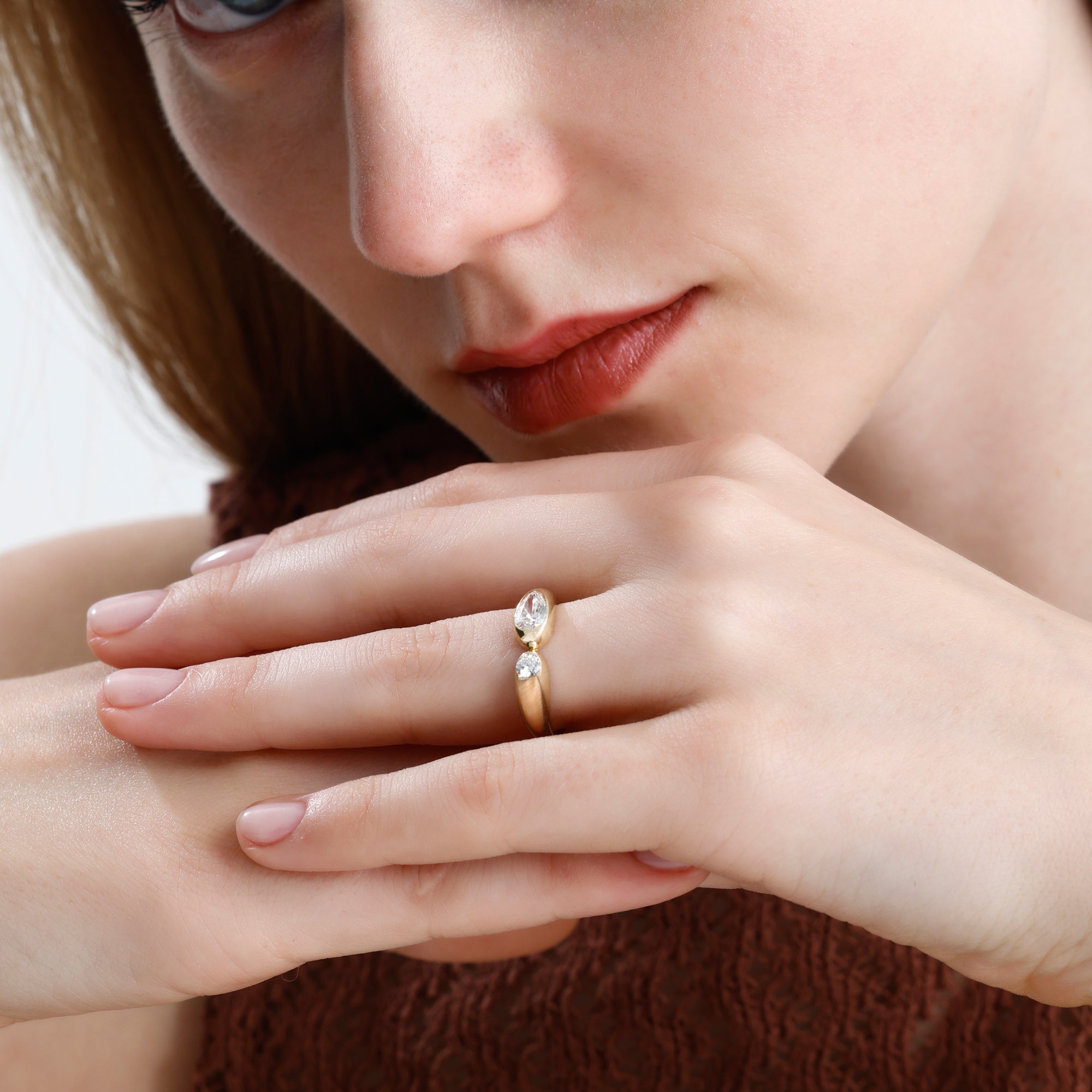 Round and Pear Lab Grown Diamond Open Ring – Sael