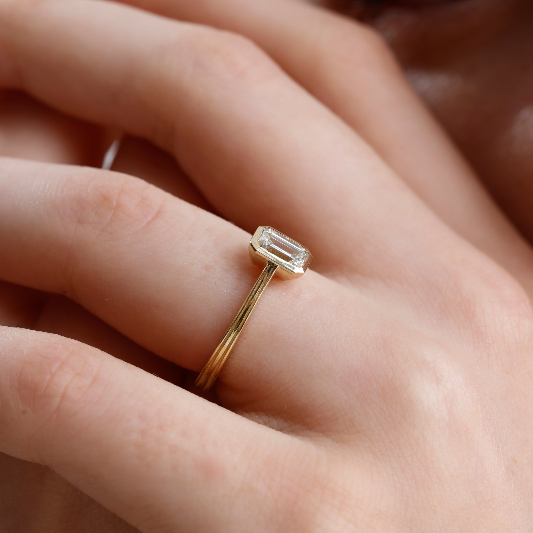 Emerald Cut Bezel Lab Grown Diamond Engagement Ring – Arelis