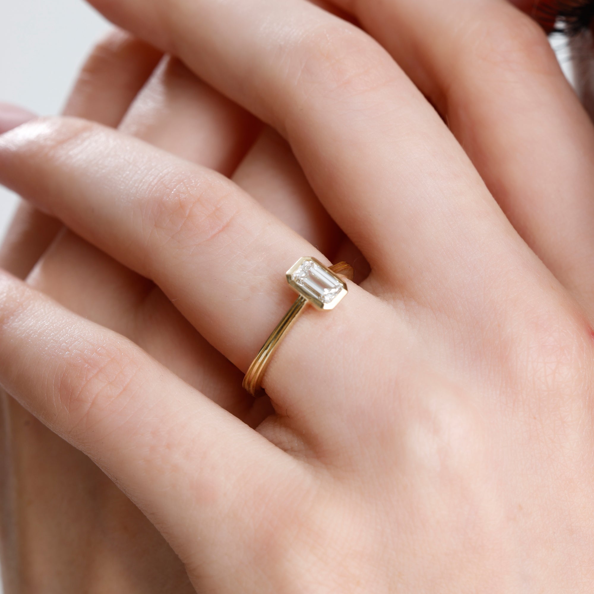 Emerald Cut Bezel Lab Grown Diamond Engagement Ring – Arelis