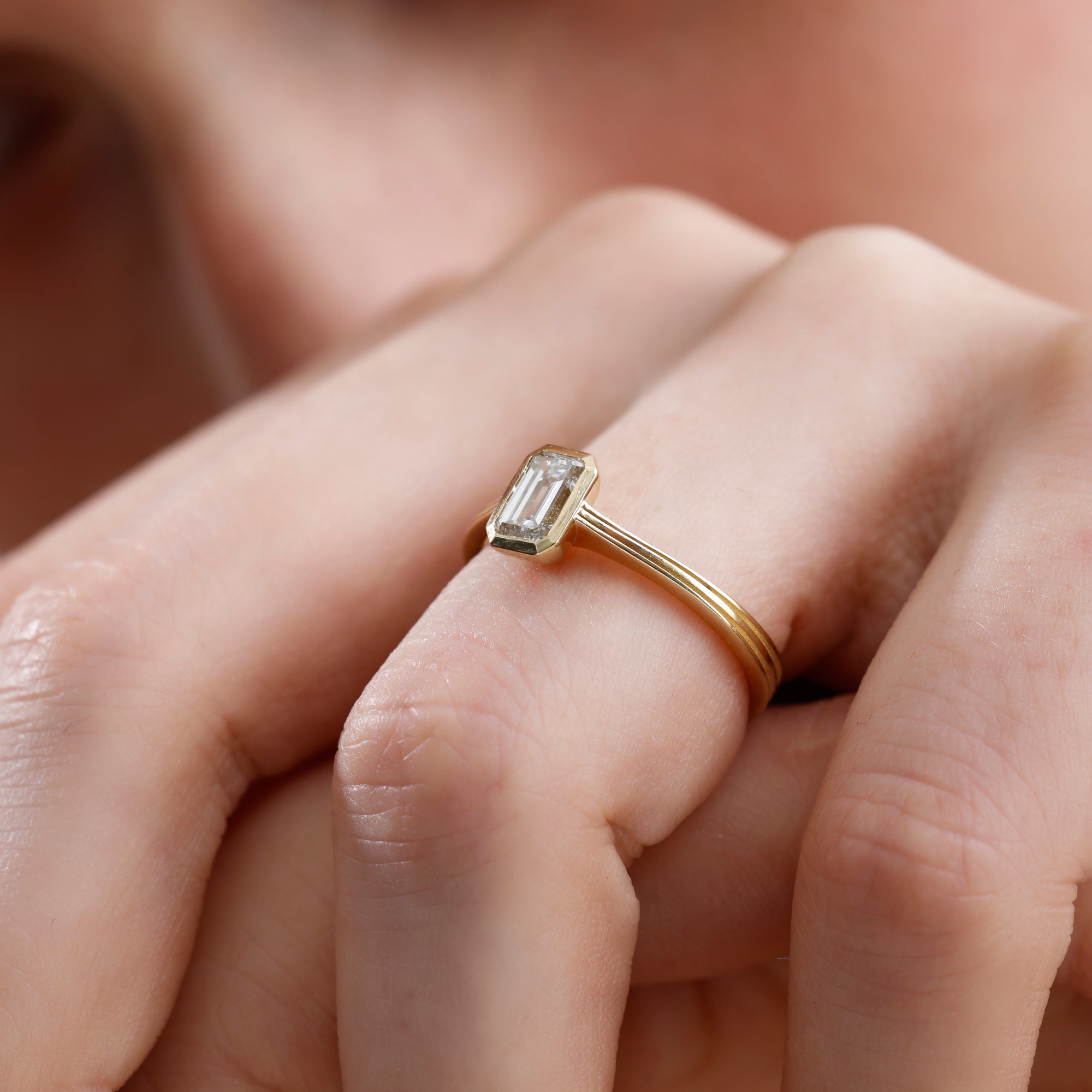 Emerald Cut Bezel Lab Grown Diamond Engagement Ring – Arelis