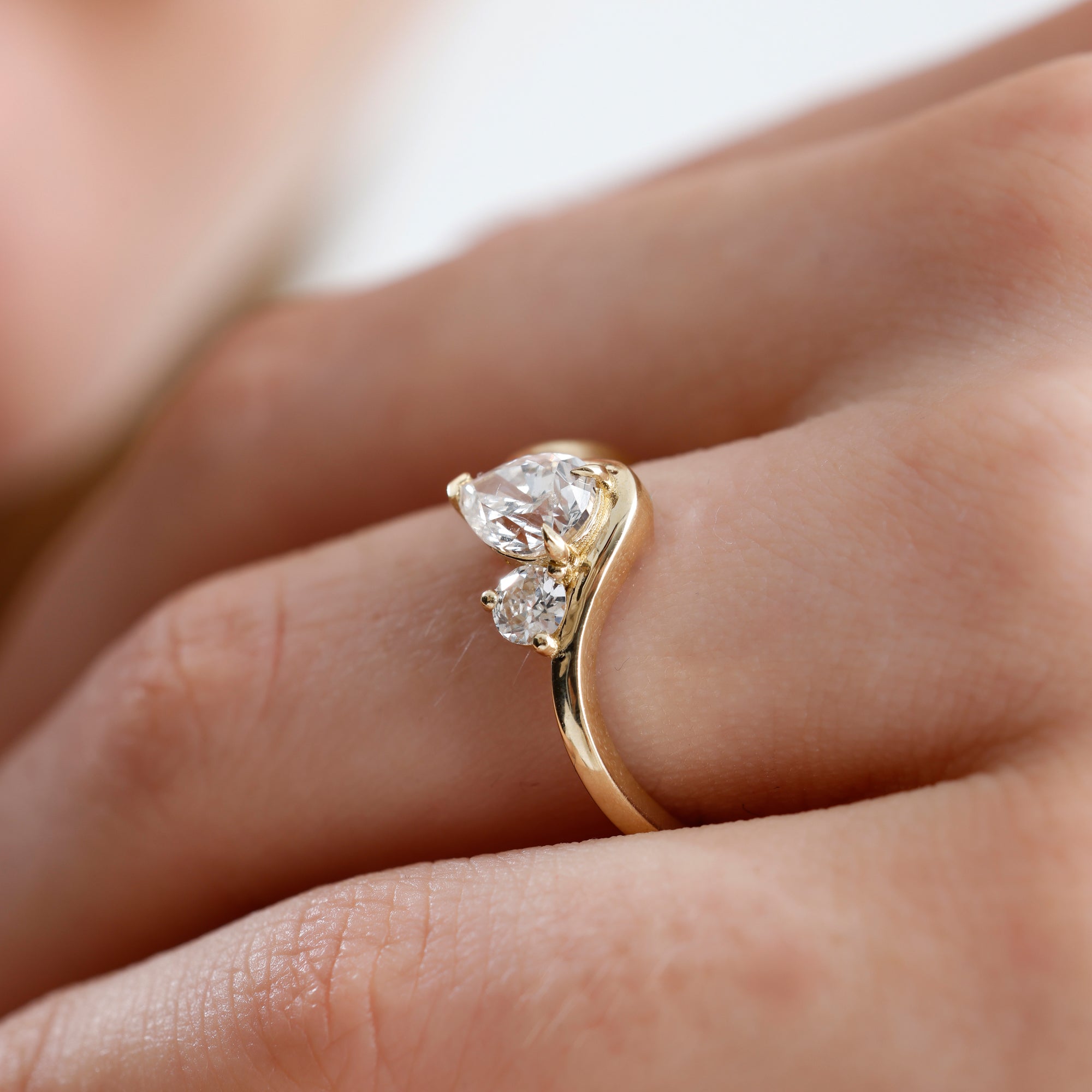 14K Solid Gold Pear & Round Natural Diamond Toi et Moi Engagement Ring – Alvirex