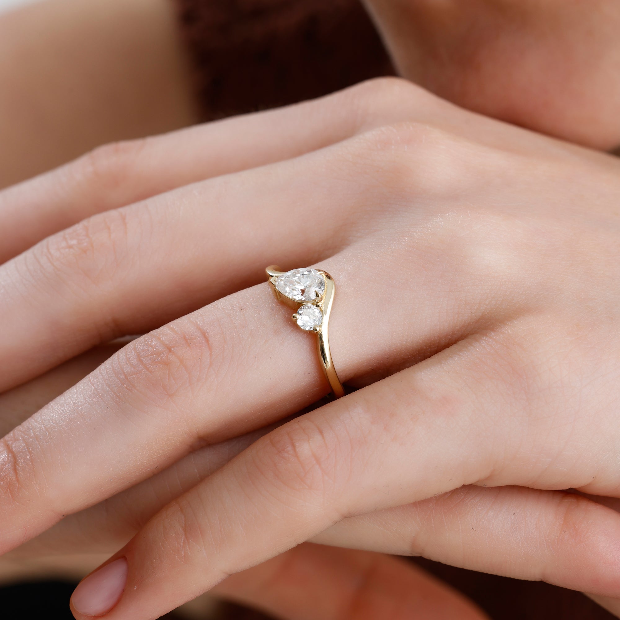 14K Solid Gold Pear & Round Natural Diamond Toi et Moi Engagement Ring – Alvirex