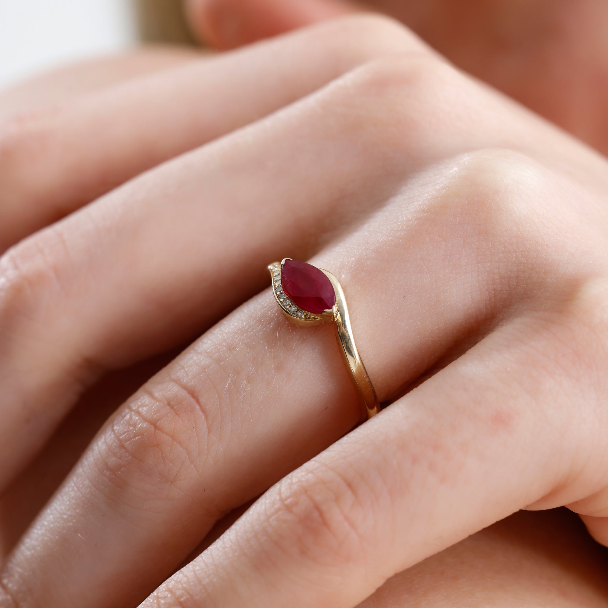 14K Solid Gold Marquise Cut Ruby & Natural Diamond Engagement Ring – Rovienne