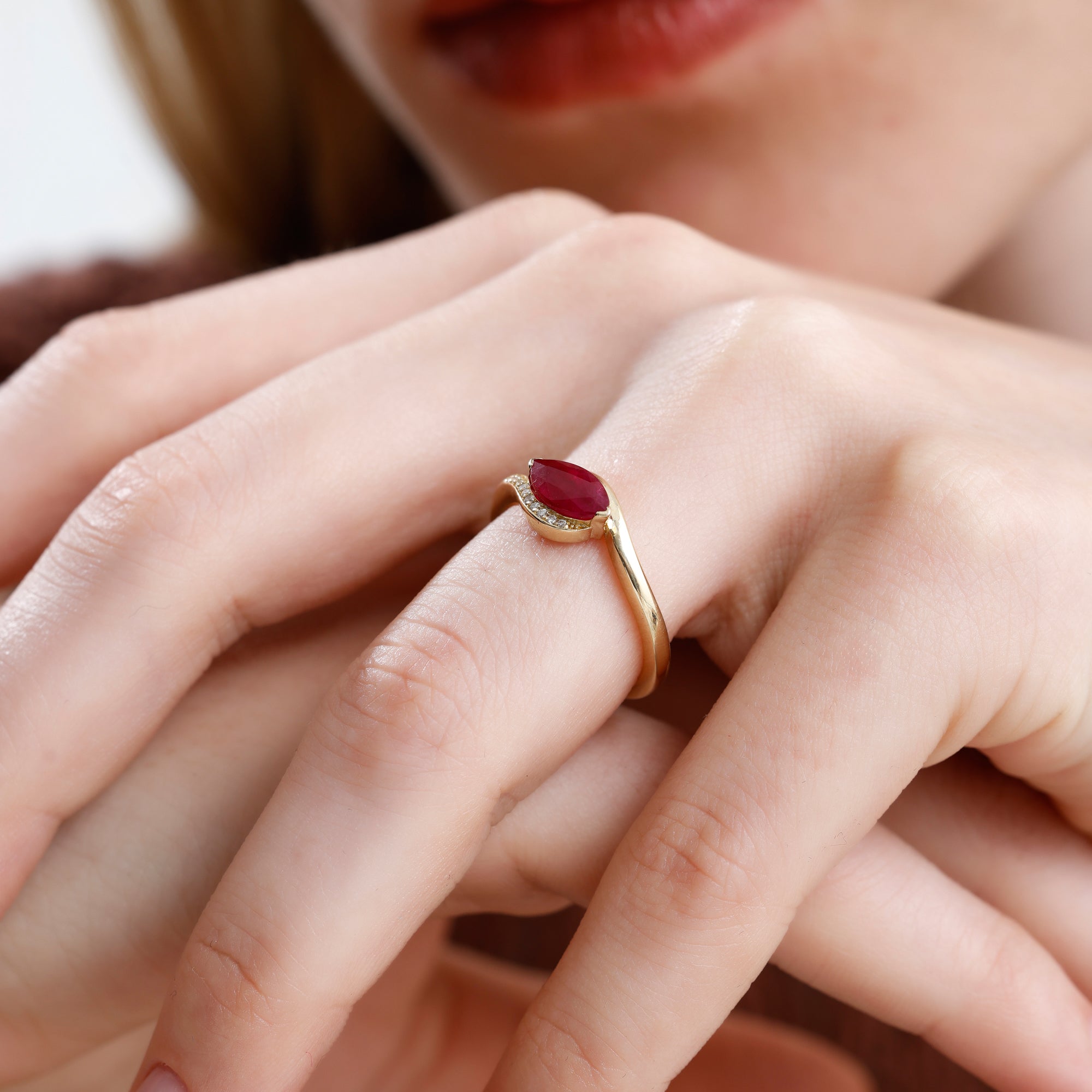 14K Solid Gold Marquise Cut Ruby & Natural Diamond Engagement Ring – Rovienne