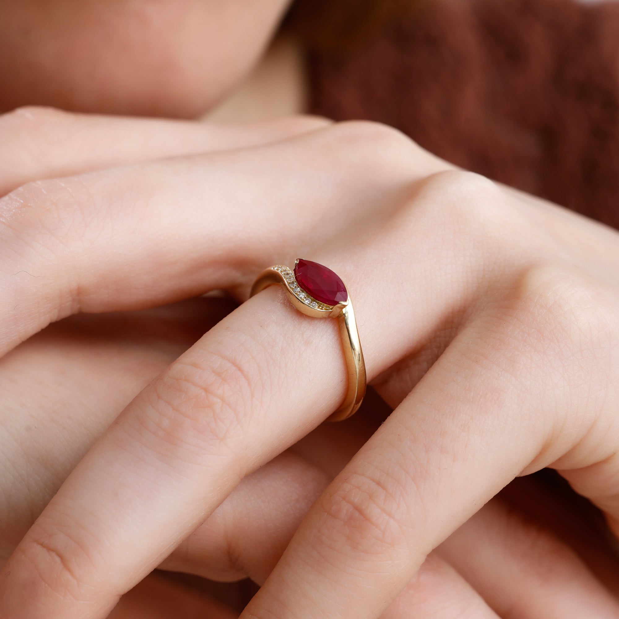 14K Solid Gold Marquise Cut Ruby & Natural Diamond Engagement Ring – Rovienne