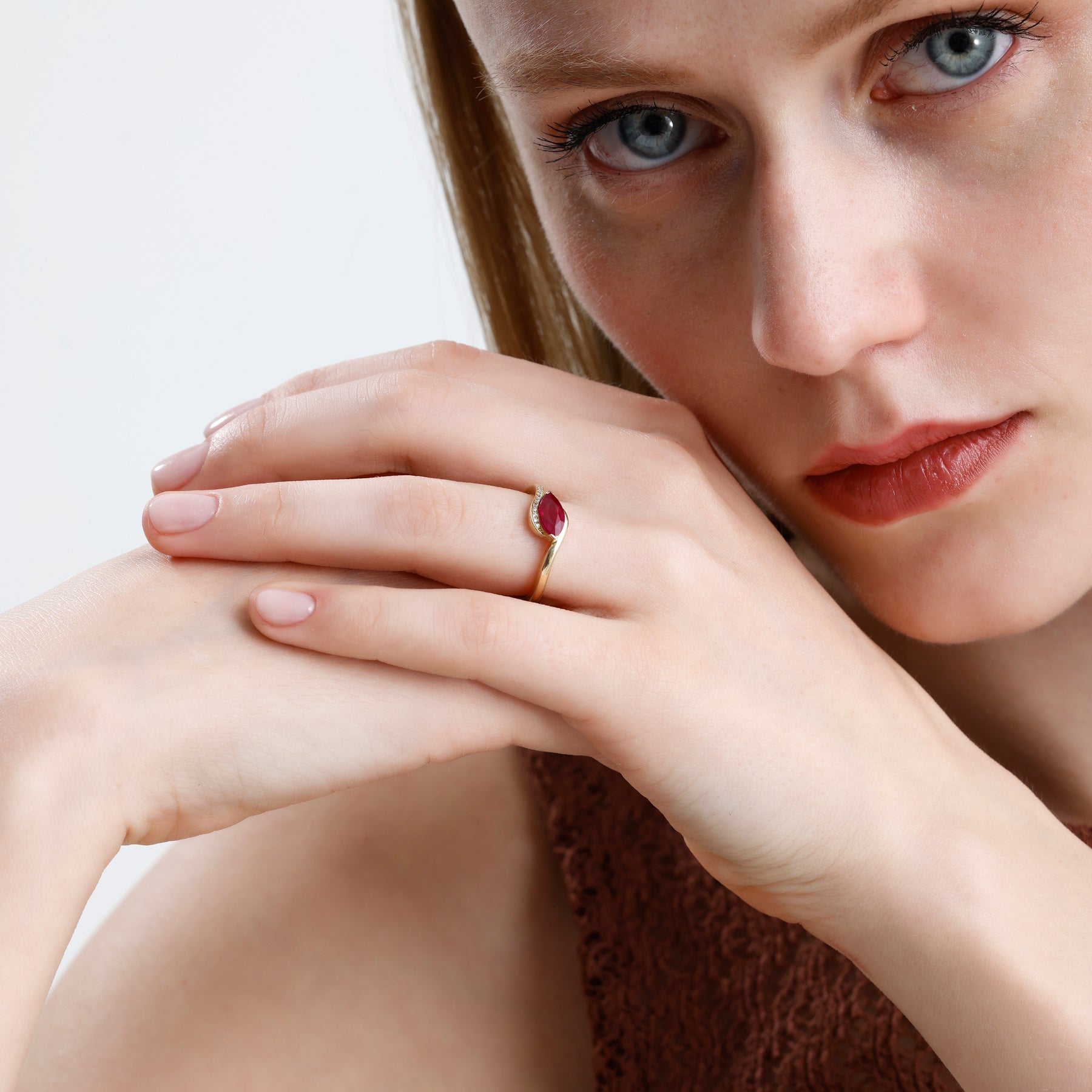 14K Solid Gold Marquise Cut Ruby & Natural Diamond Engagement Ring – Rovienne