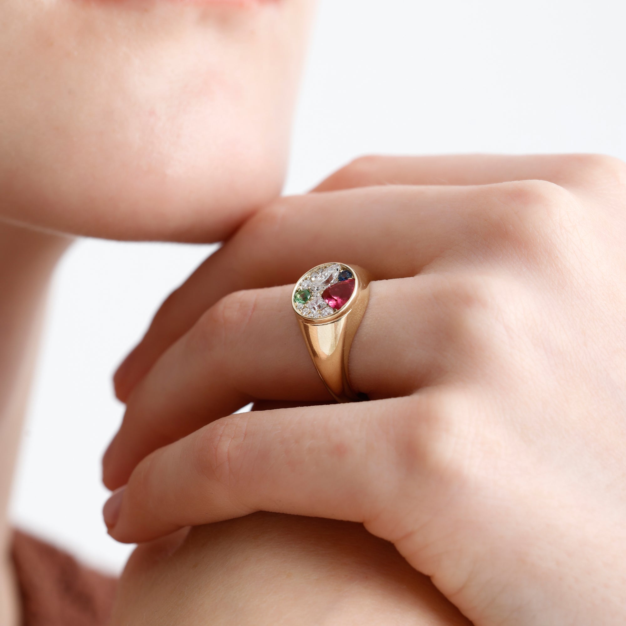 14K Solid Gold Multi Gemstone & Natural Diamond Signet Ring – Kaelis