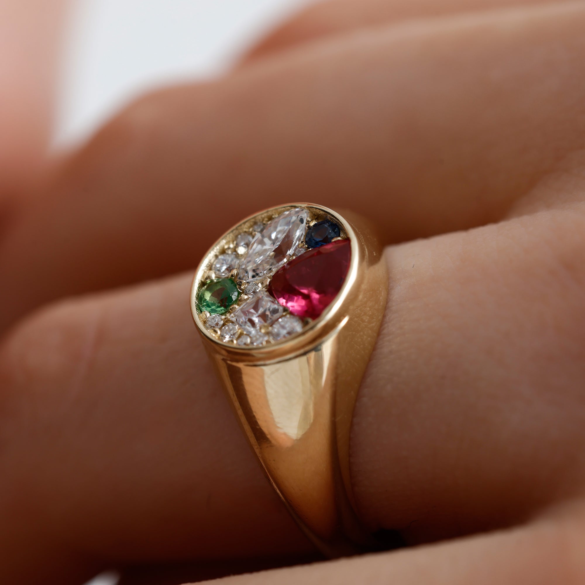 14K Solid Gold Multi Gemstone & Natural Diamond Signet Ring – Kaelis
