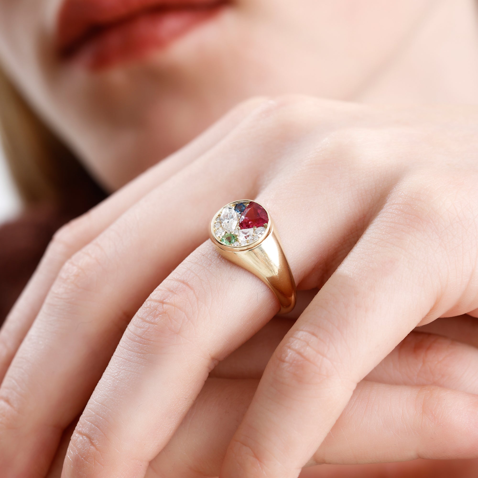 14K Solid Gold Multi Gemstone & Natural Diamond Signet Ring – Kaelis