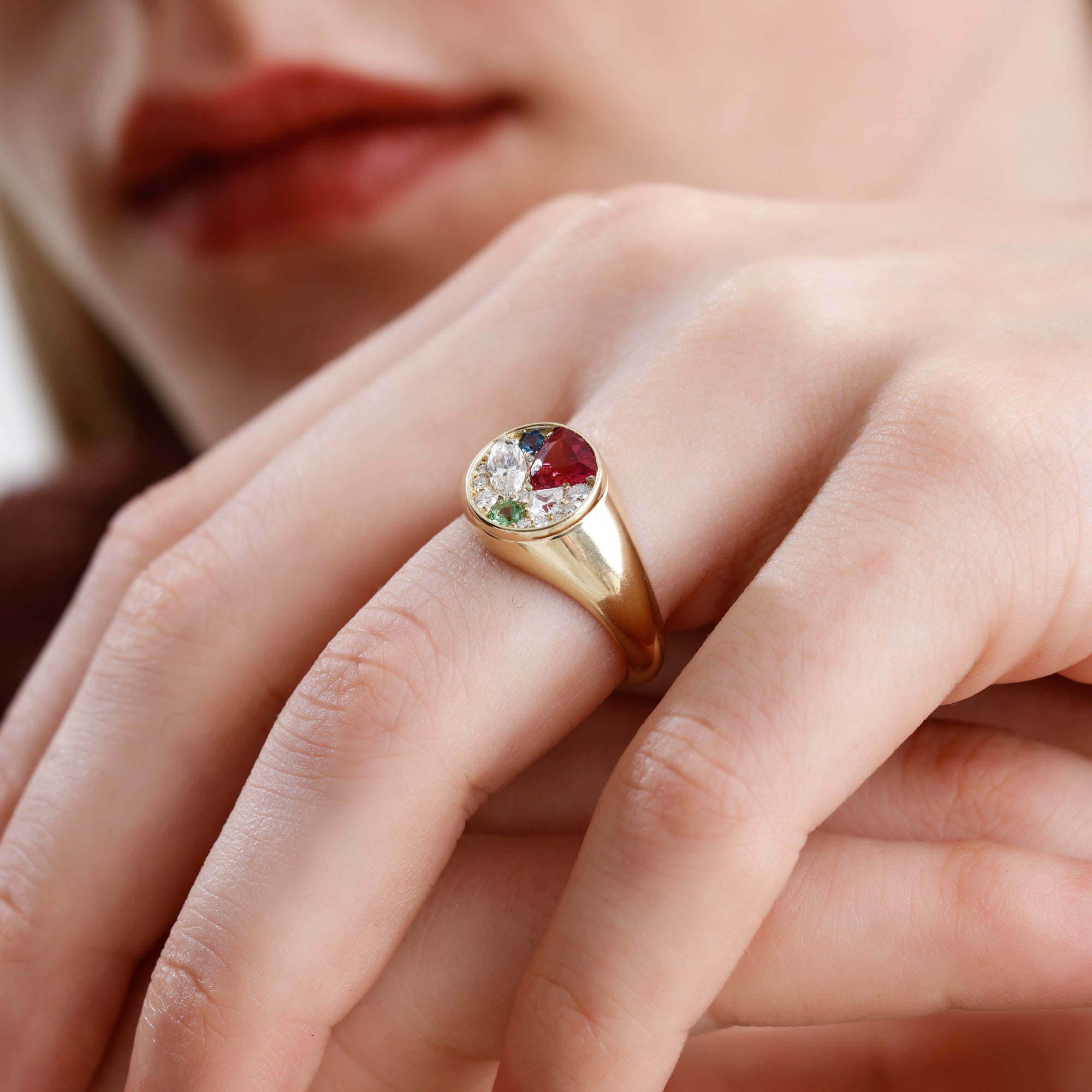 14K Solid Gold Multi Gemstone & Natural Diamond Signet Ring – Kaelis