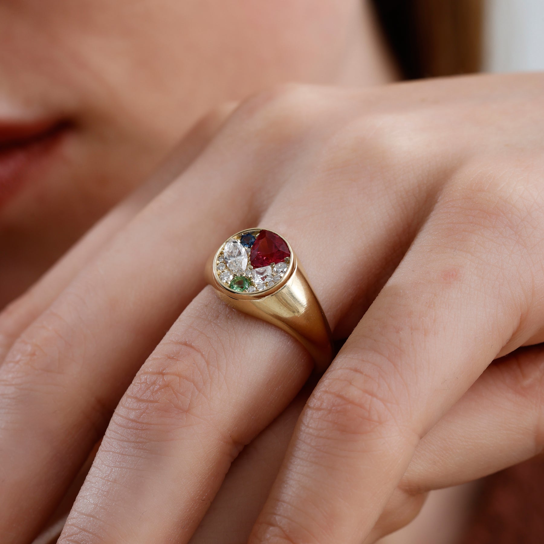 14K Solid Gold Multi Gemstone & Natural Diamond Signet Ring – Kaelis