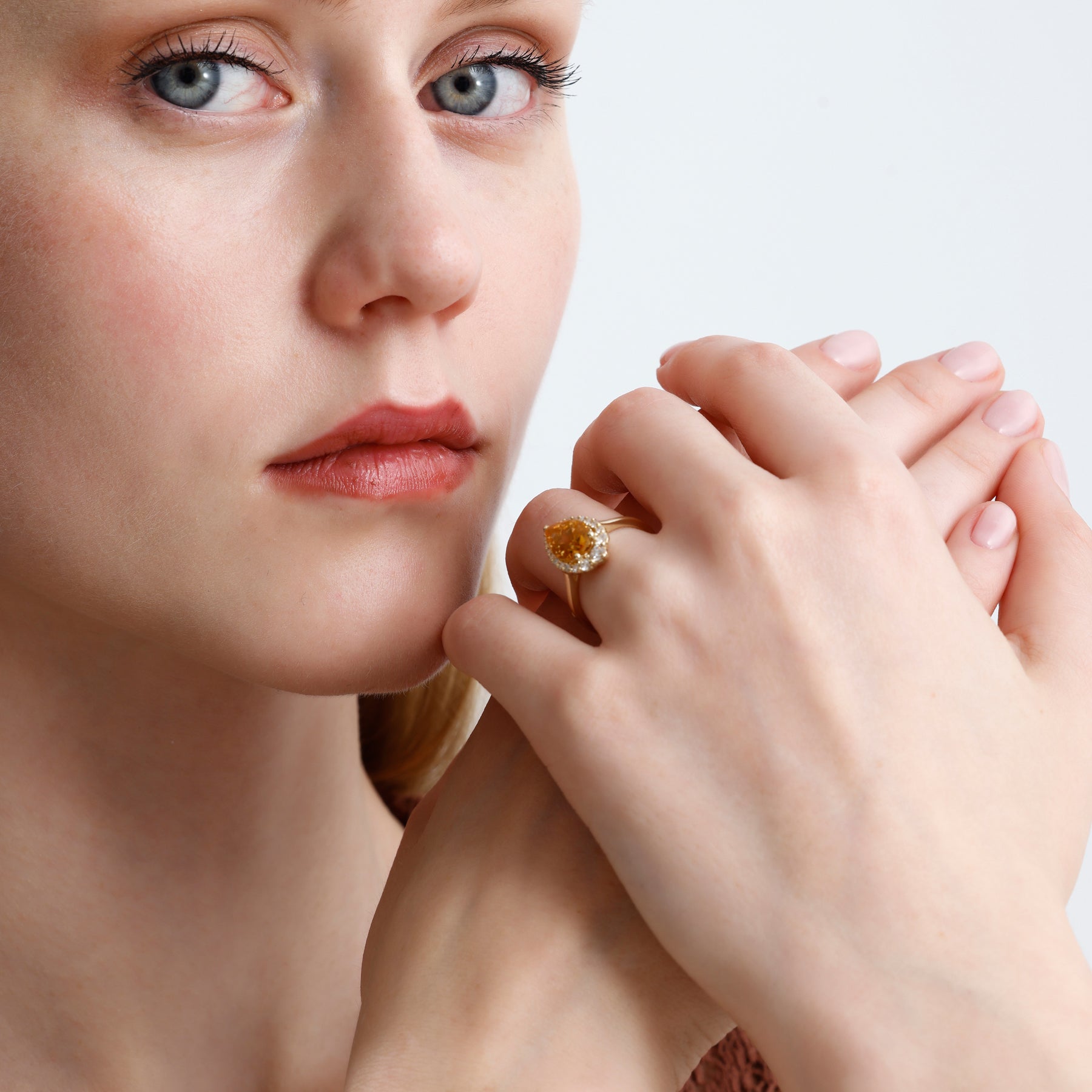 14K Solid Gold Pear Cut Citrine & Natural Diamond Halo Engagement Ring – Cavira