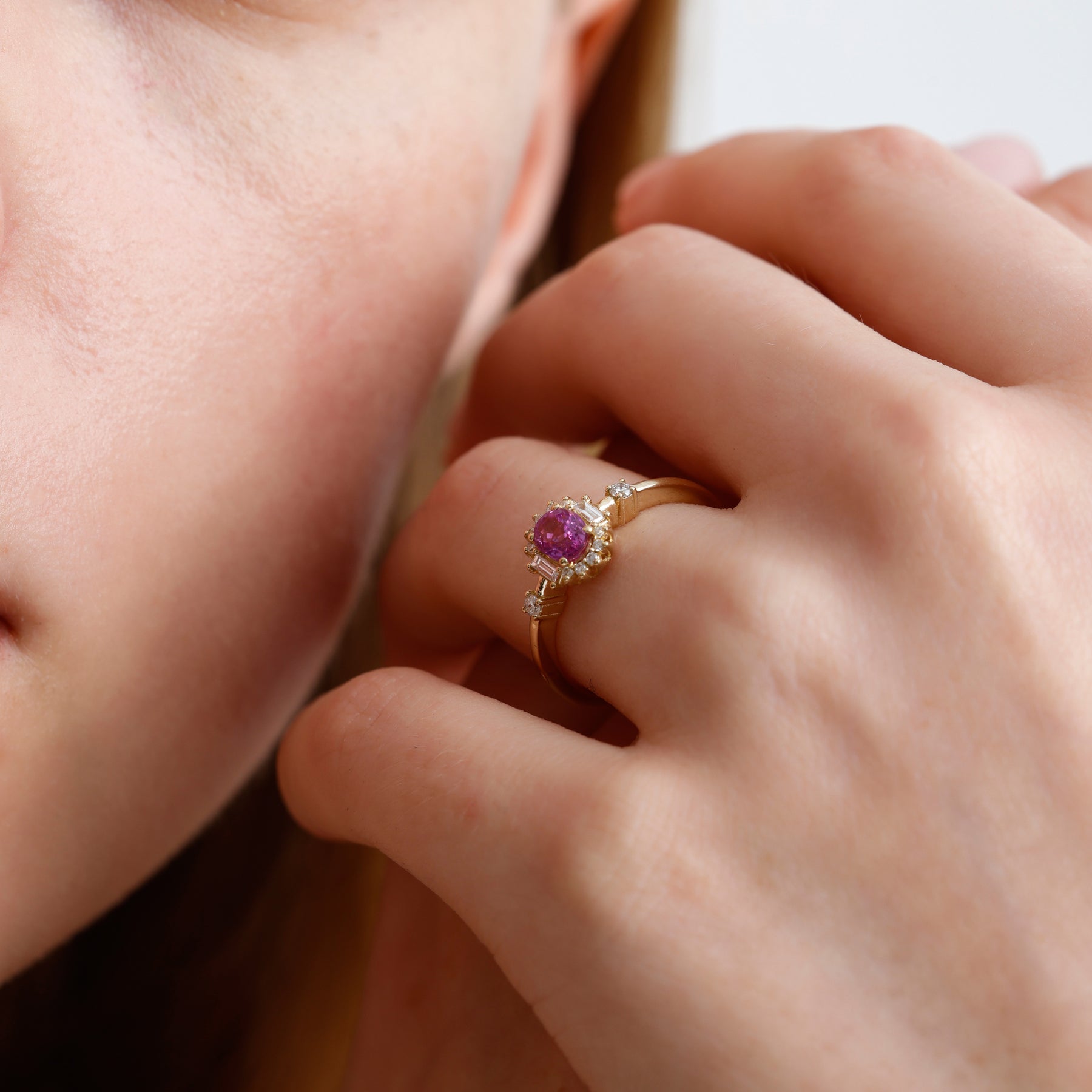 14K Solid Gold Pink Sapphire & Natural Diamond Engagement Ring – Ravyn