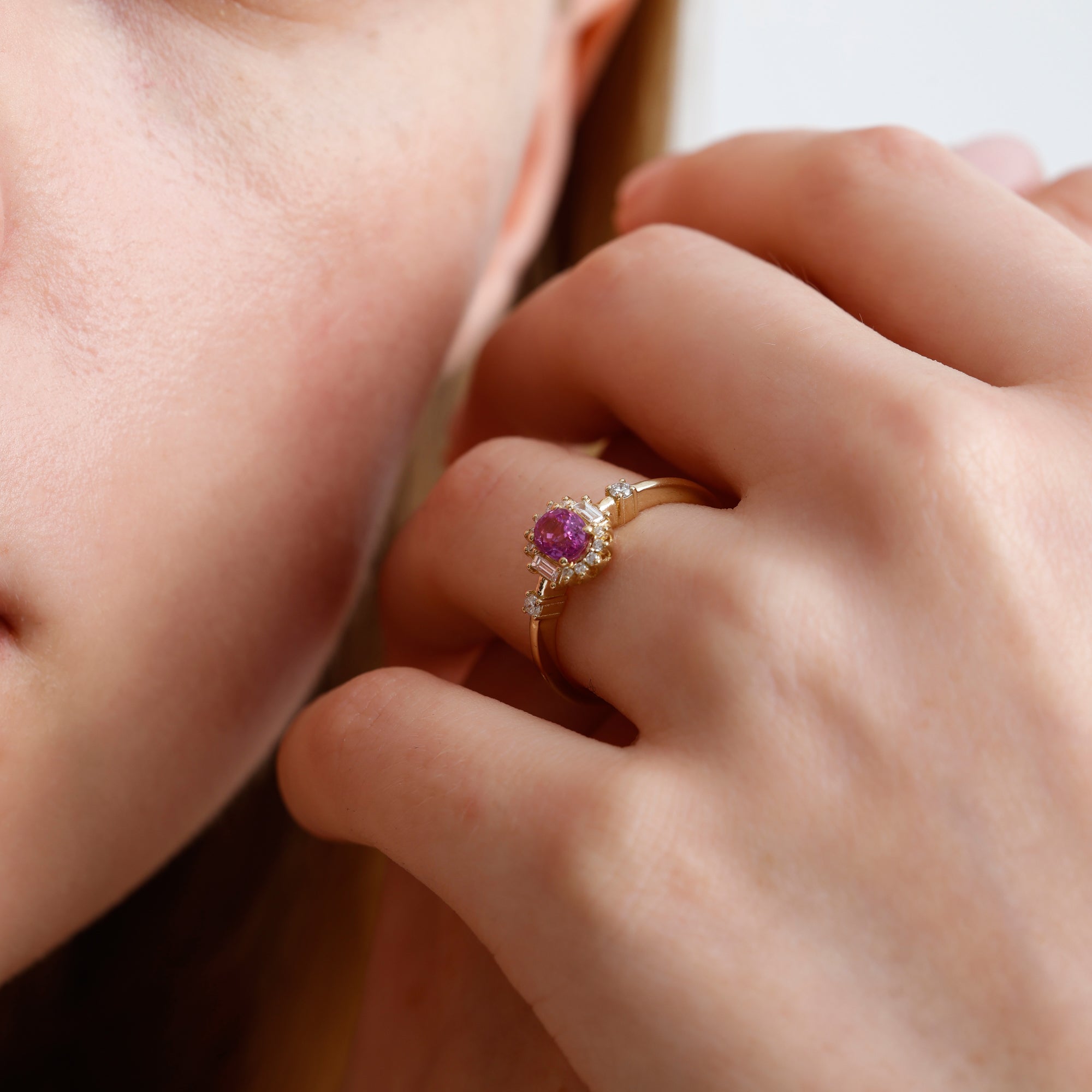 14K Solid Gold Pink Sapphire & Natural Diamond Engagement Ring – Ravyn