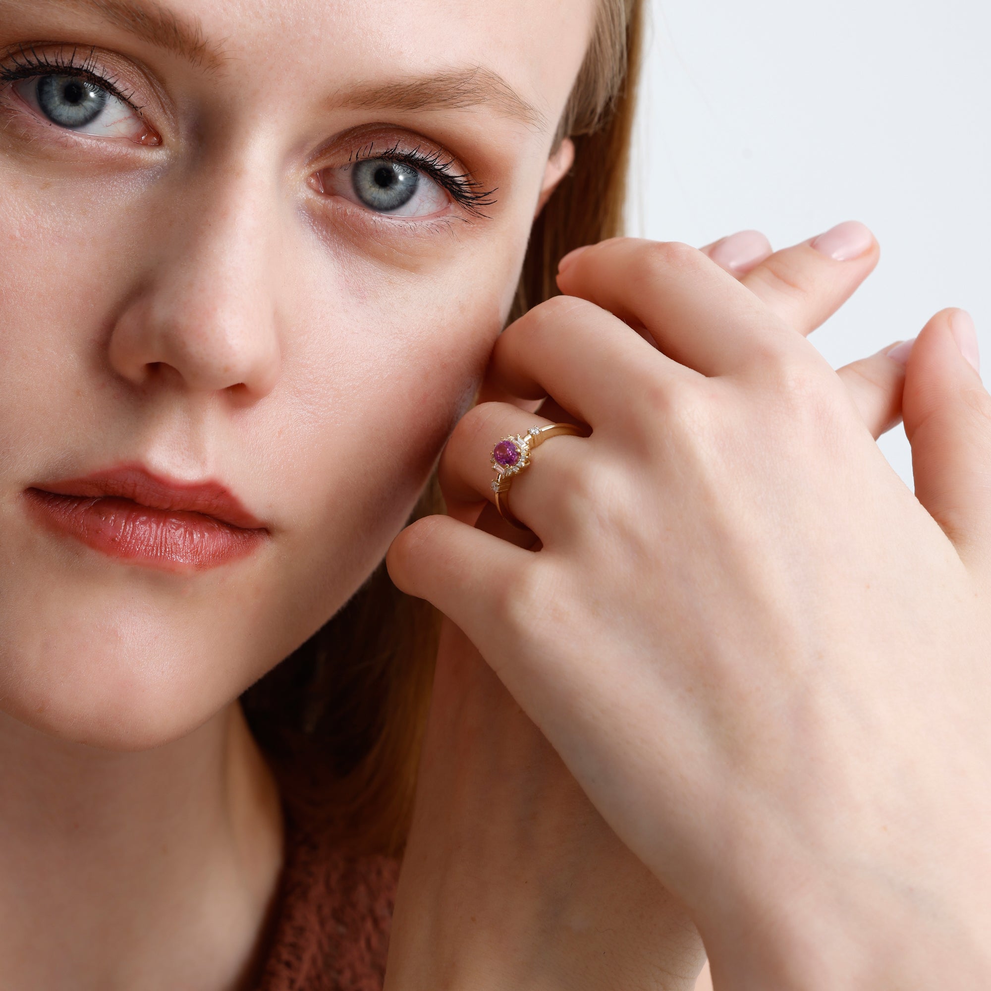 14K Solid Gold Pink Sapphire & Natural Diamond Engagement Ring – Ravyn