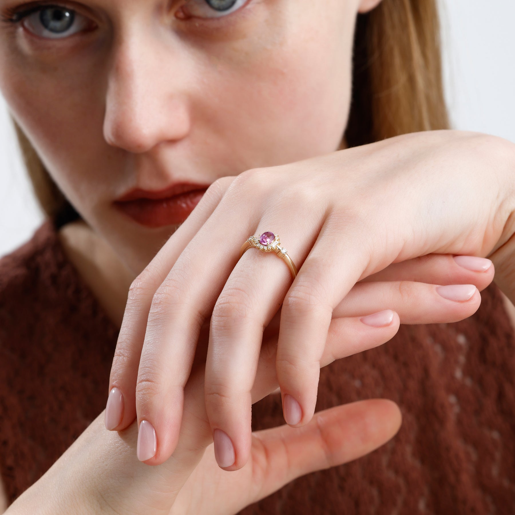 14K Solid Gold Pink Sapphire & Natural Diamond Engagement Ring – Ravyn