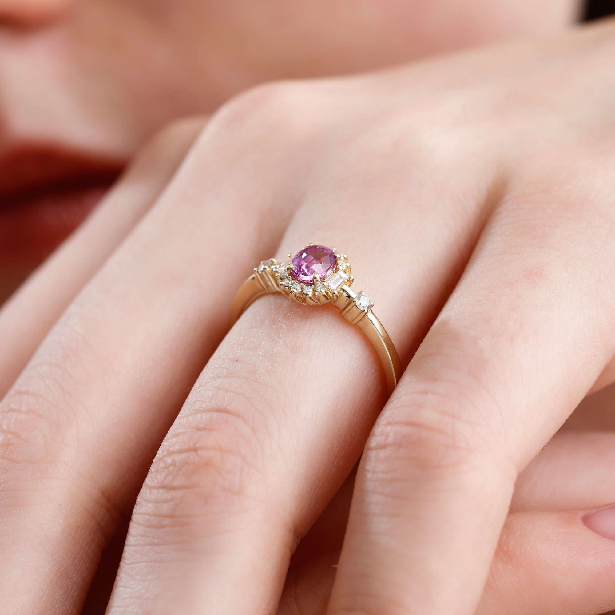 14K Solid Gold Pink Sapphire & Natural Diamond Engagement Ring – Ravyn