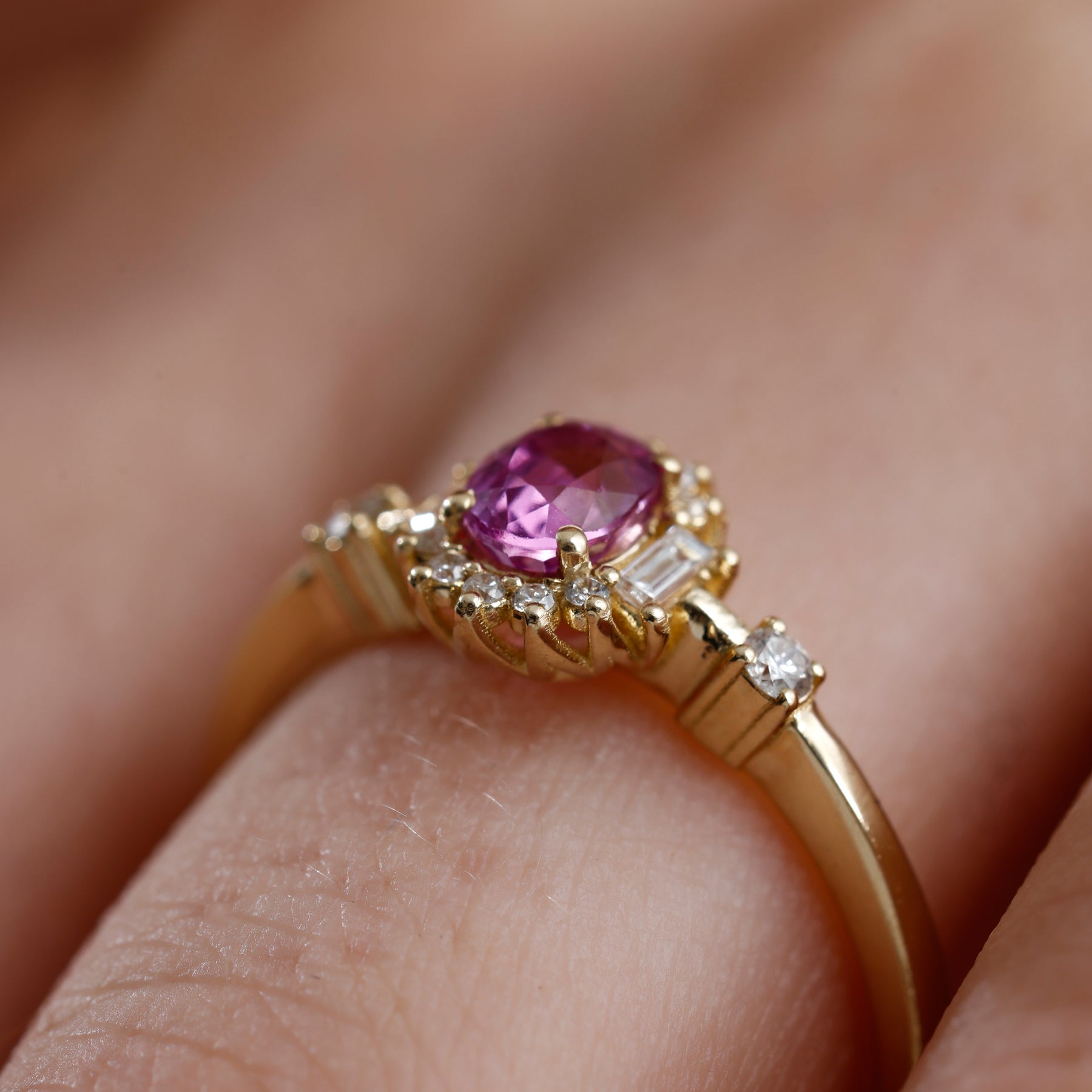 14K Solid Gold Pink Sapphire & Natural Diamond Engagement Ring – Ravyn
