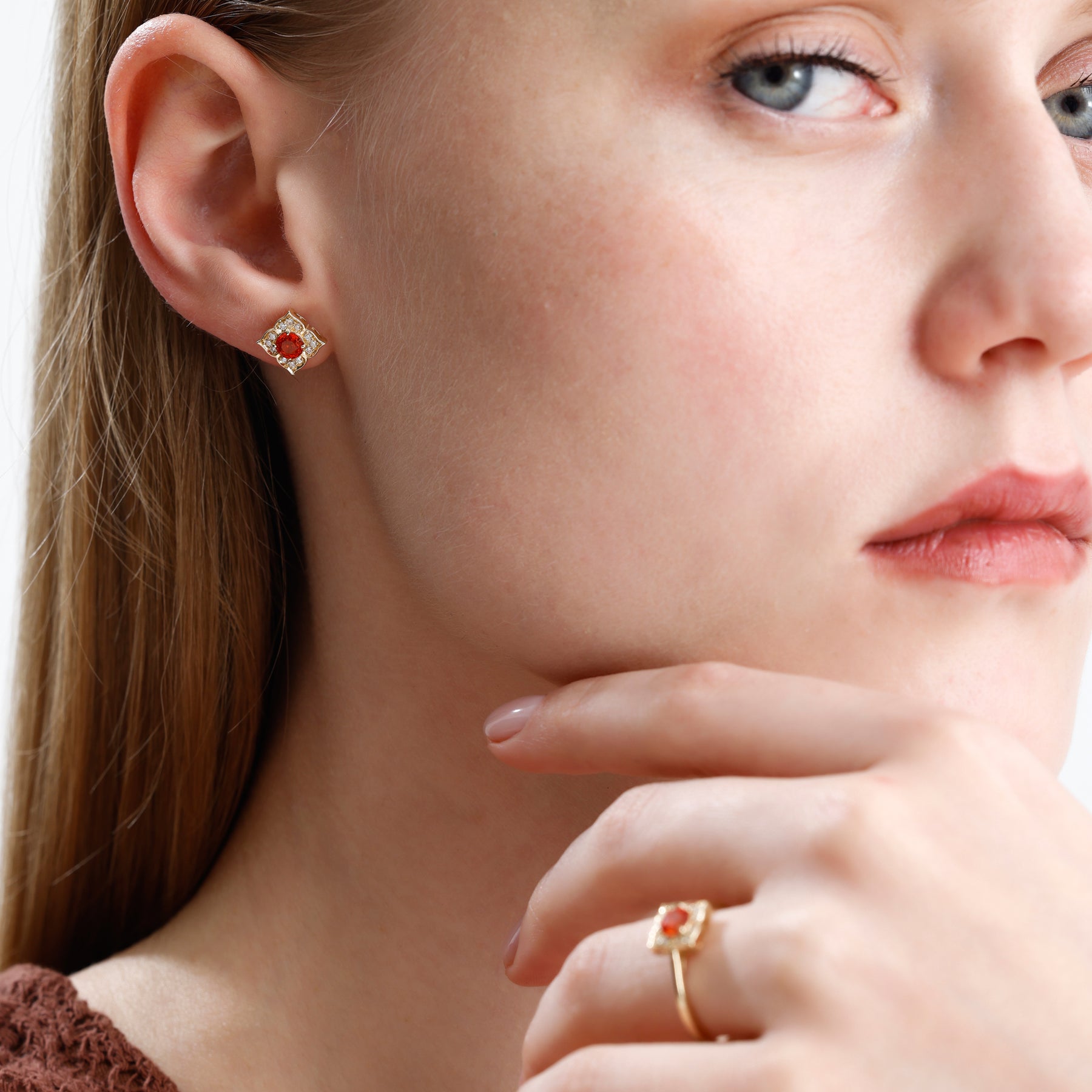 14K Solid Gold Oval Orange Sapphire & Natural Diamond Cluster Engagement Ring – Zarell