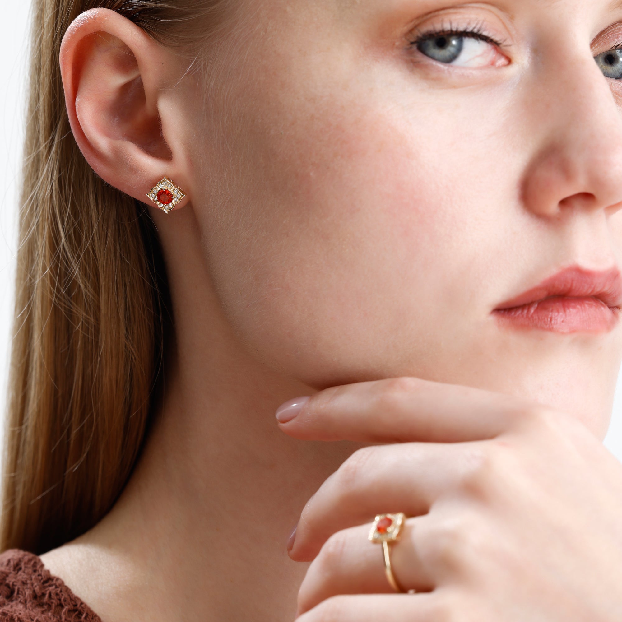 14K Solid Gold Oval Orange Sapphire & Natural Diamond Cluster Engagement Ring – Zarell