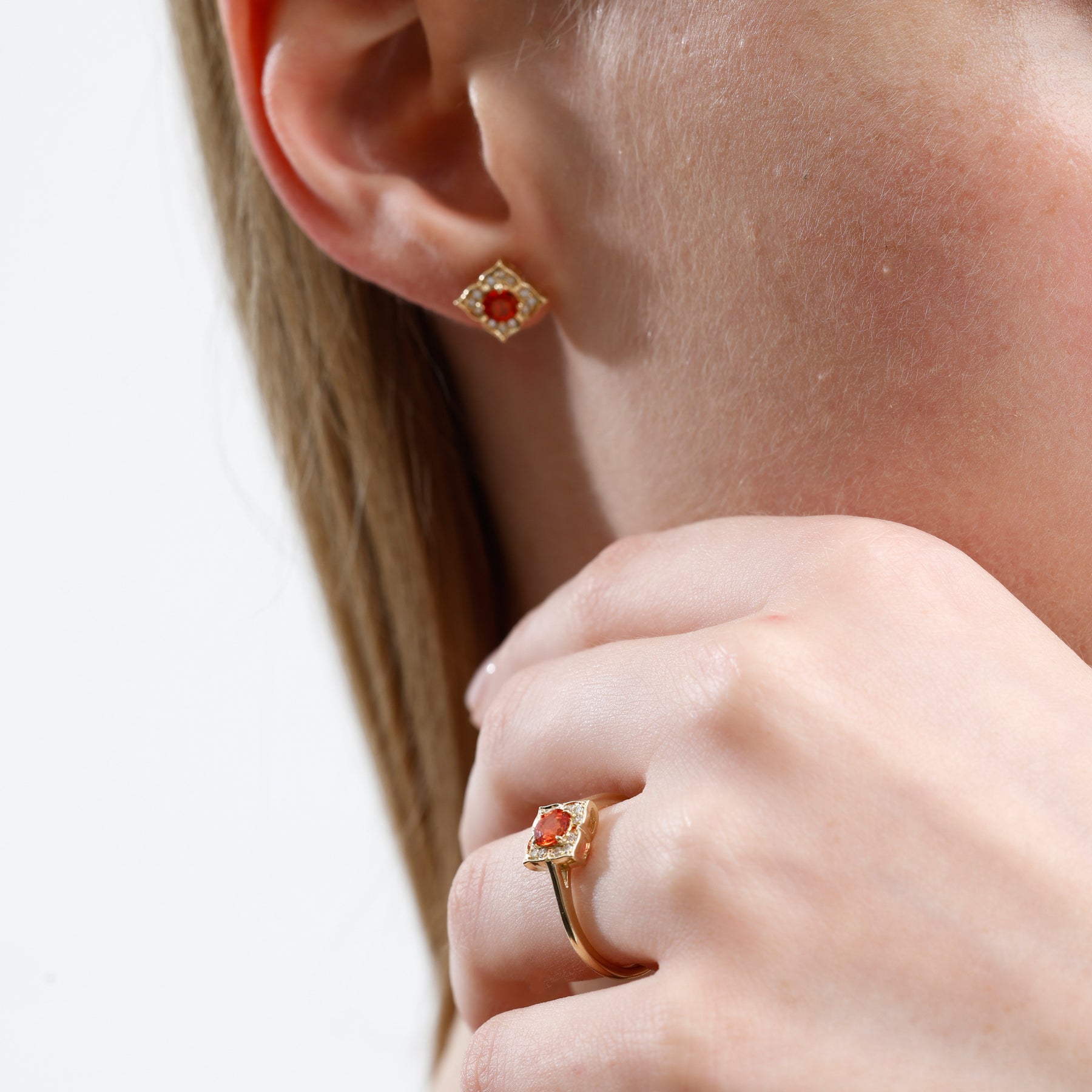 14K Solid Gold Oval Orange Sapphire & Natural Diamond Cluster Engagement Ring – Zarell