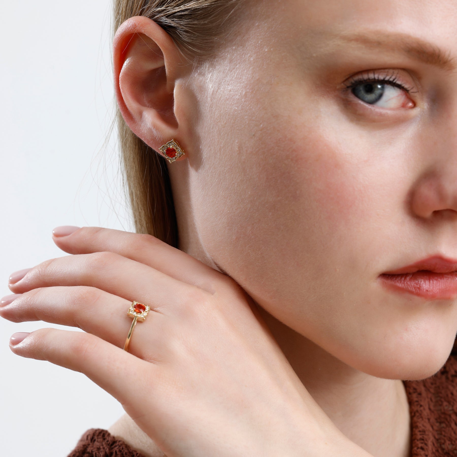 14K Solid Gold Oval Orange Sapphire & Natural Diamond Cluster Engagement Ring – Zarell