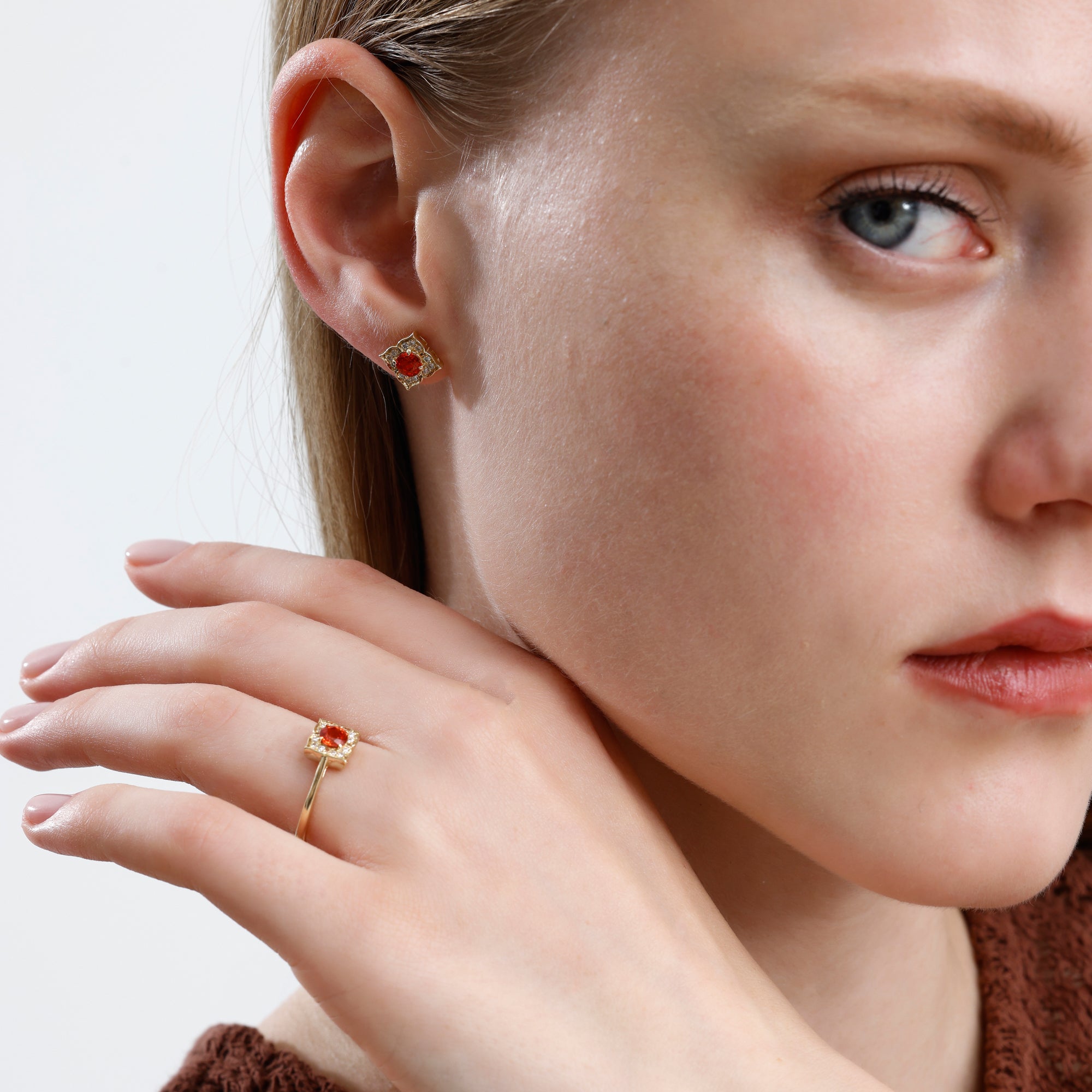 14K Solid Gold Oval Orange Sapphire & Natural Diamond Cluster Engagement Ring – Zarell