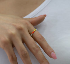 14K Gold Multicolor Enamel Rings for Woman/ Gold Enamel Colored Stack Rings/ Colourful Enamel Band/ Birthday Gifts/ The Mom/ Gift for Her