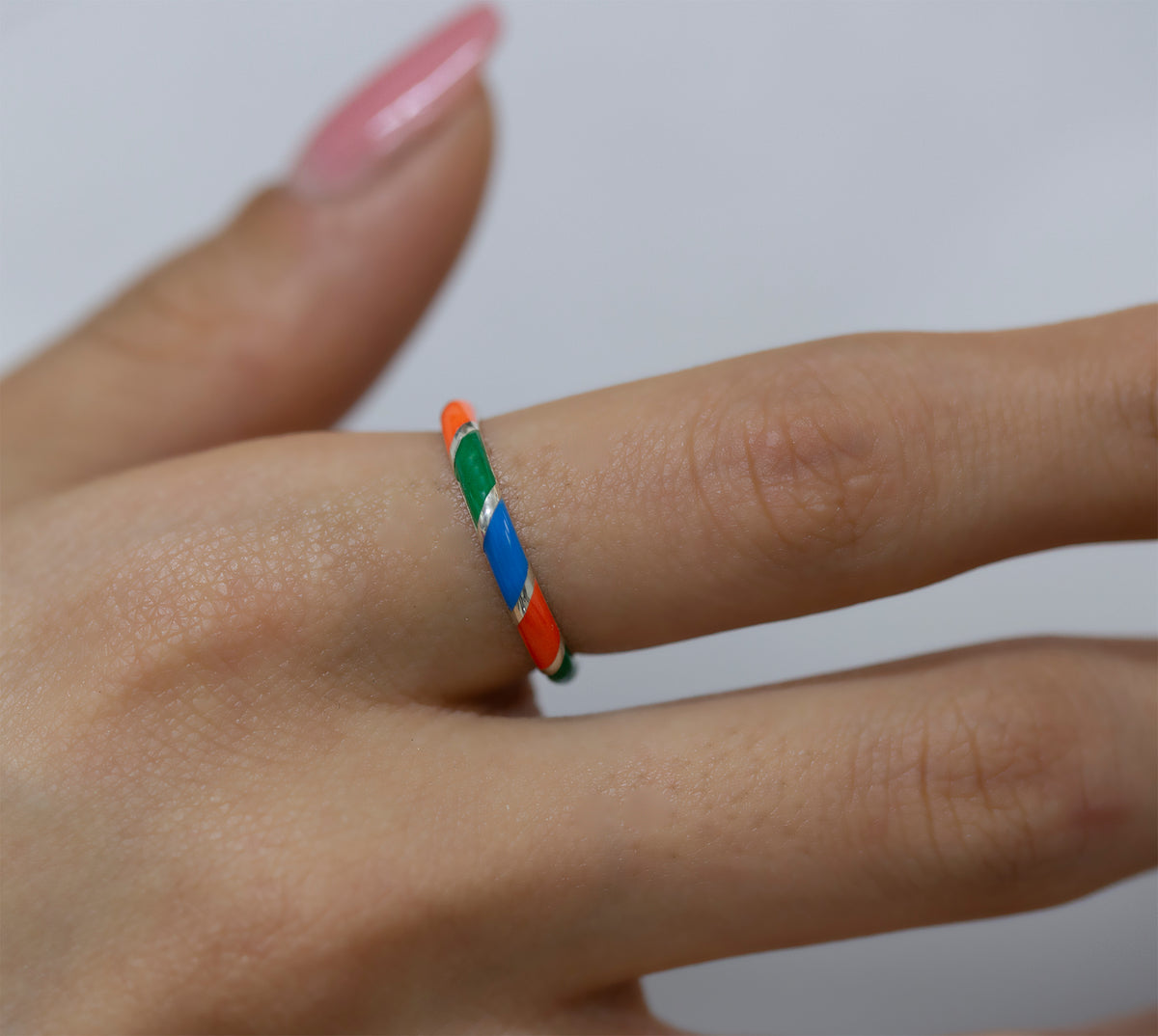 14K Gold Multicolor Enamel Rings for Woman/ Gold Enamel Colored Stack Rings/ Colourful Enamel Band/ Birthday Gifts/ The Mom/ Gift for Her