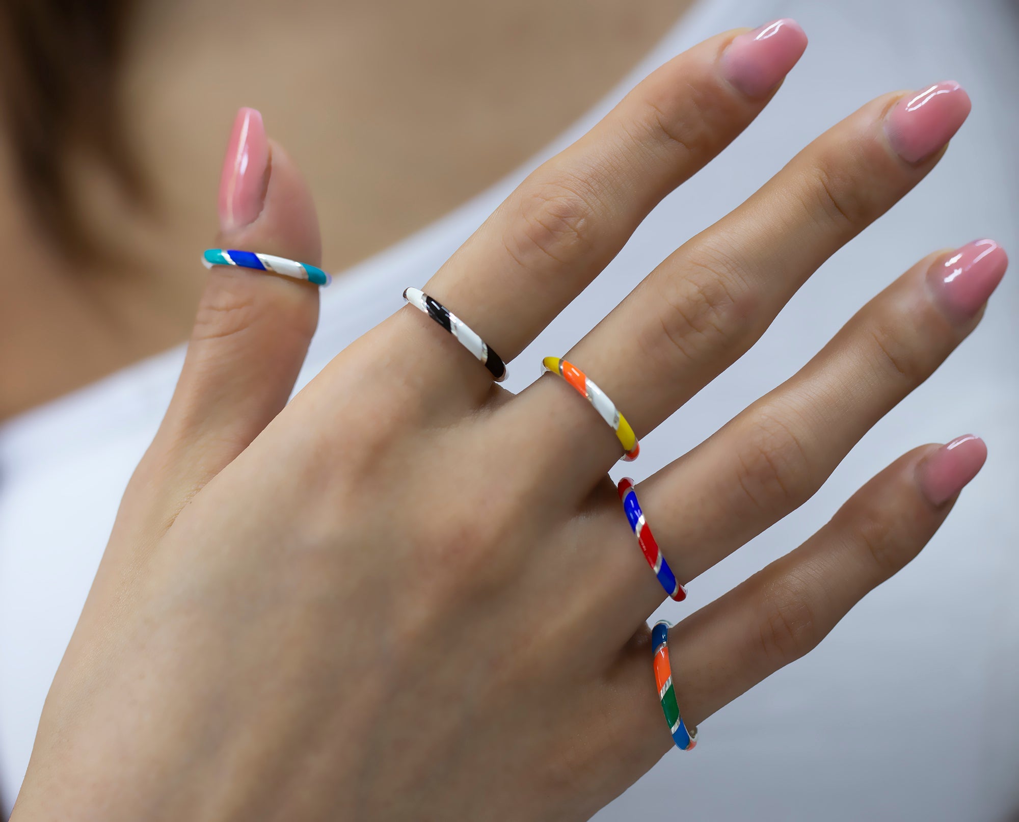 14K Gold Multicolor Enamel Rings for Woman/ Gold Enamel Colored Stack Rings/ Colourful Enamel Band/ Birthday Gifts/ The Mom/ Gift for Her