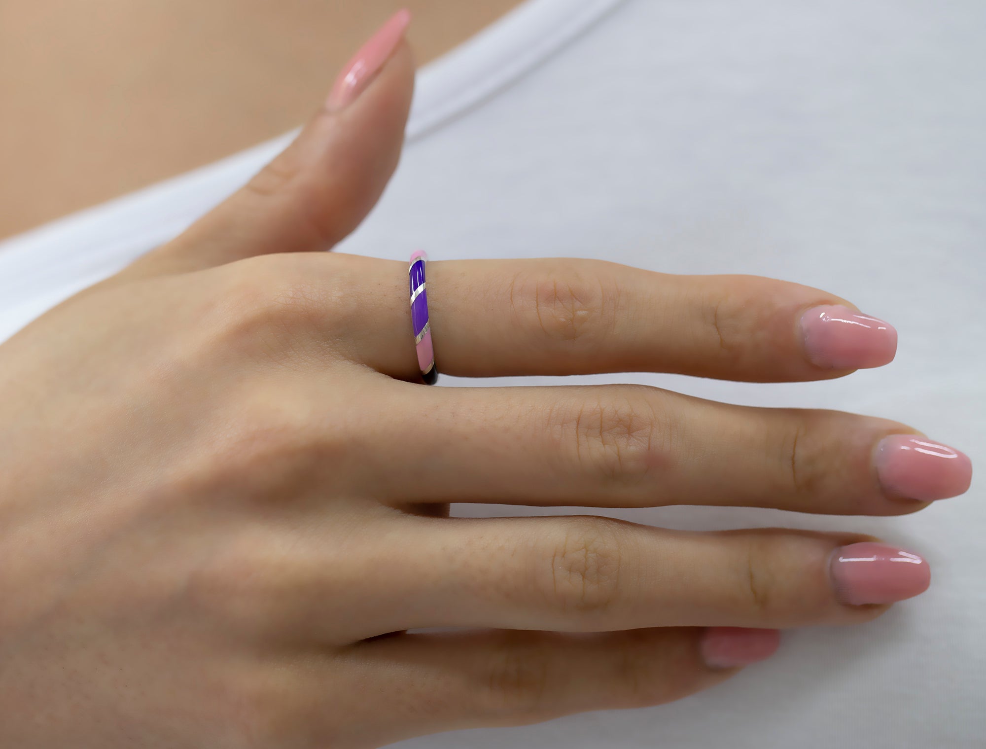 14K Gold Multicolor Enamel Rings for Woman/ Gold Enamel Colored Stack Rings/ Colourful Enamel Band/ Birthday Gifts/ The Mom/ Gift for Her