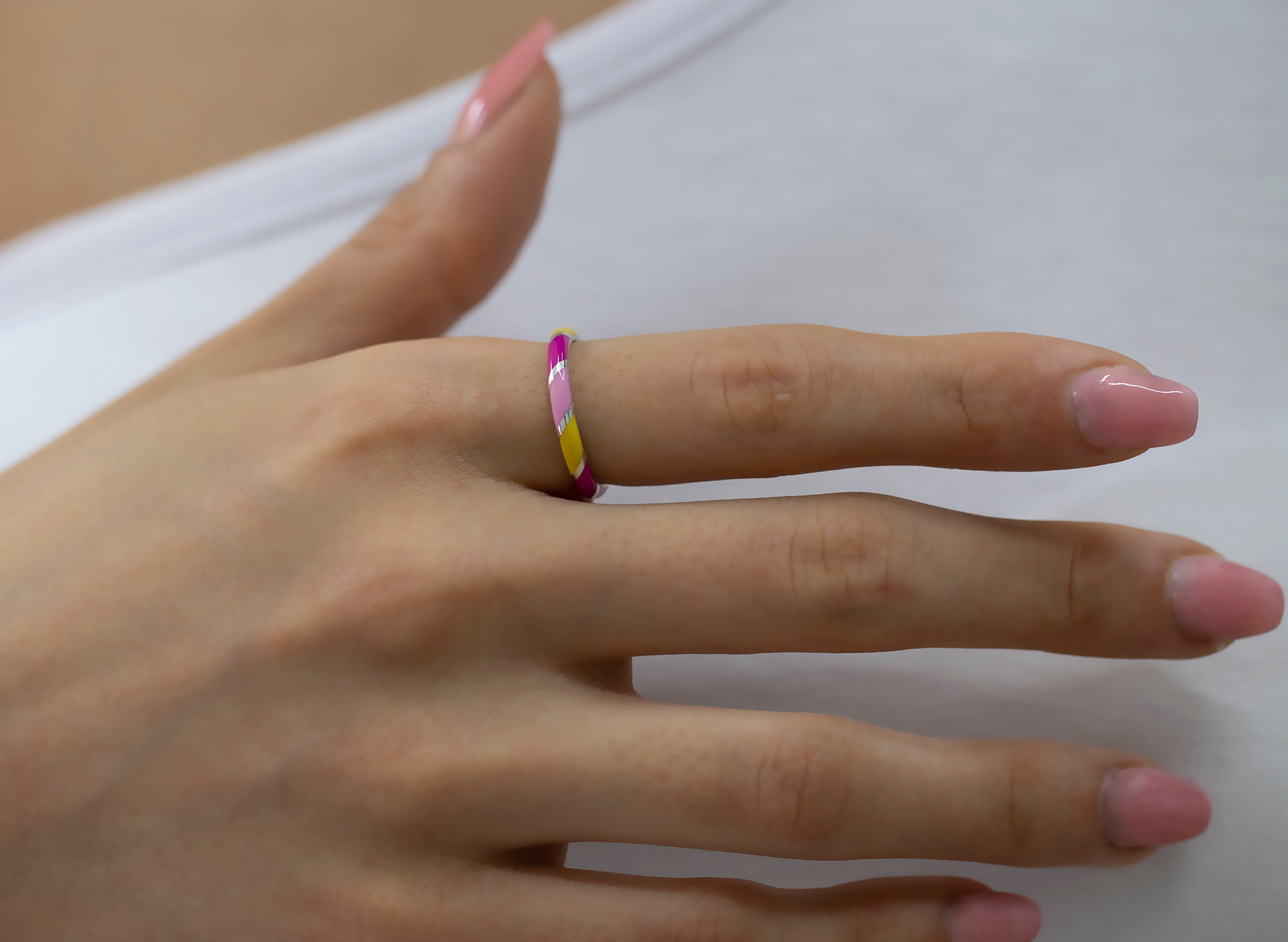 14K Gold Multicolor Enamel Rings for Woman/ Gold Enamel Colored Stack Rings/ Colourful Enamel Band/ Birthday Gifts/ The Mom/ Gift for Her