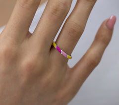 14K Gold Multicolor Enamel Rings for Woman/ Gold Enamel Colored Stack Rings/ Colourful Enamel Band/ Birthday Gifts/ The Mom/ Gift for Her