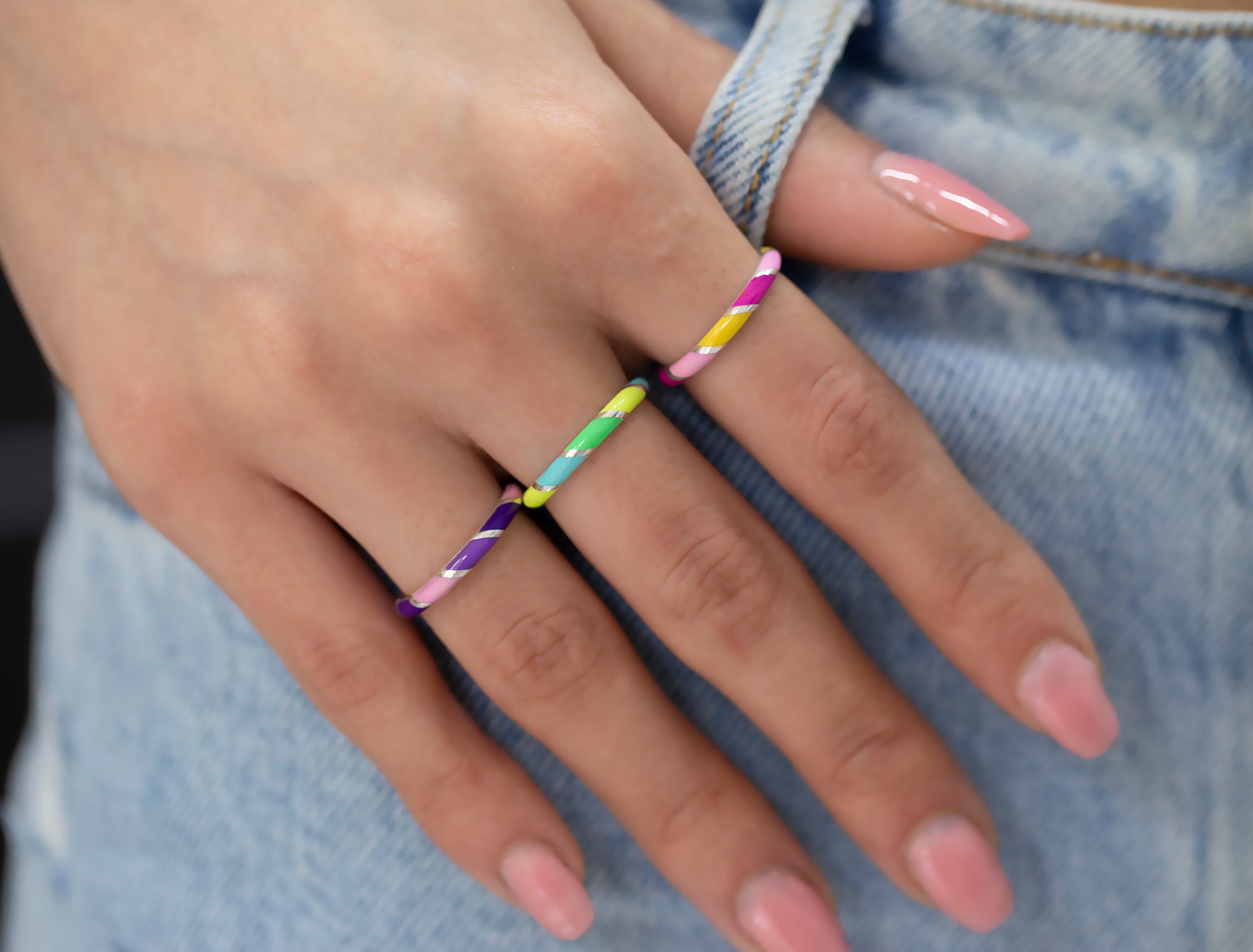 14K Gold Multicolor Enamel Rings for Woman/ Gold Enamel Colored Stack Rings/ Colourful Enamel Band/ Birthday Gifts/ The Mom/ Gift for Her