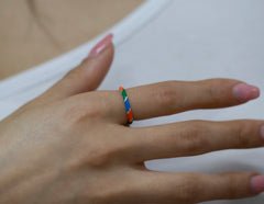 14K Gold Multicolor Enamel Rings for Woman/ Gold Enamel Colored Stack Rings/ Colourful Enamel Band/ Birthday Gifts/ The Mom/ Gift for Her