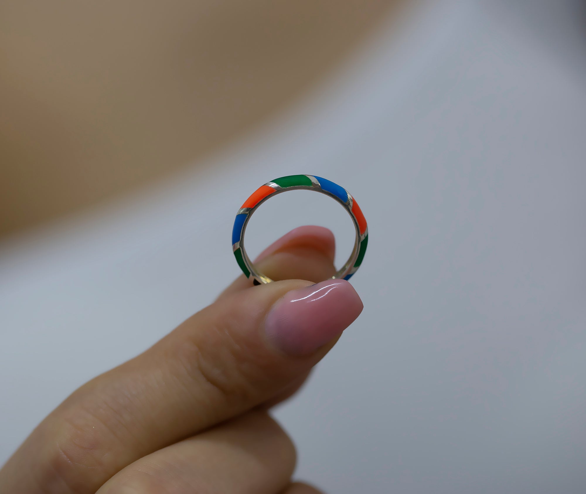 14K Gold Multicolor Enamel Rings for Woman/ Gold Enamel Colored Stack Rings/ Colourful Enamel Band/ Birthday Gifts/ The Mom/ Gift for Her