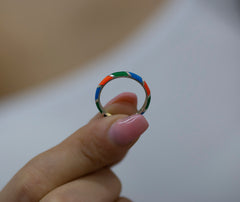 14K Gold Multicolor Enamel Rings for Woman/ Gold Enamel Colored Stack Rings/ Colourful Enamel Band/ Birthday Gifts/ The Mom/ Gift for Her