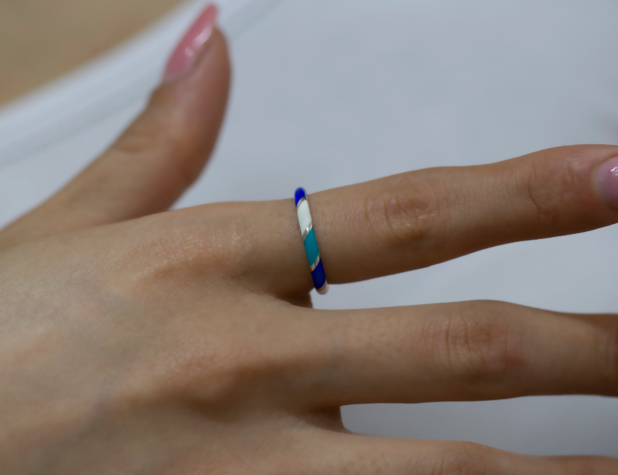 14K Gold Multicolor Enamel Rings for Woman/ Gold Enamel Colored Stack Rings/ Colourful Enamel Band/ Birthday Gifts/ The Mom/ Gift for Her