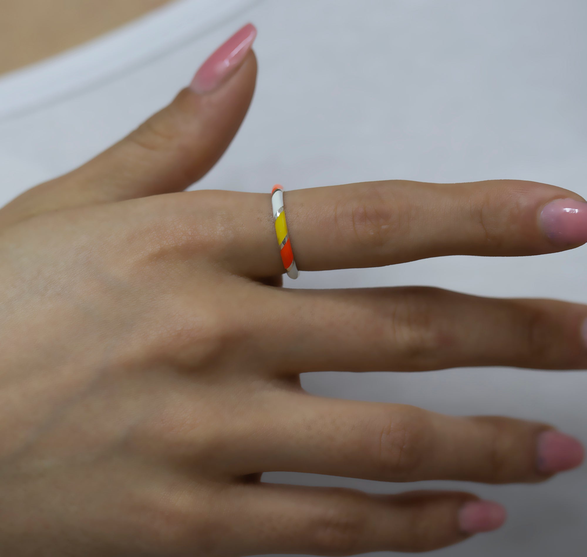 14K Gold Multicolor Enamel Rings for Woman/ Gold Enamel Colored Stack Rings/ Colourful Enamel Band/ Birthday Gifts/ The Mom/ Gift for Her