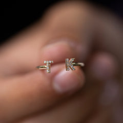 14K Gold Diamond Initial Cuff Ring – Seravelle