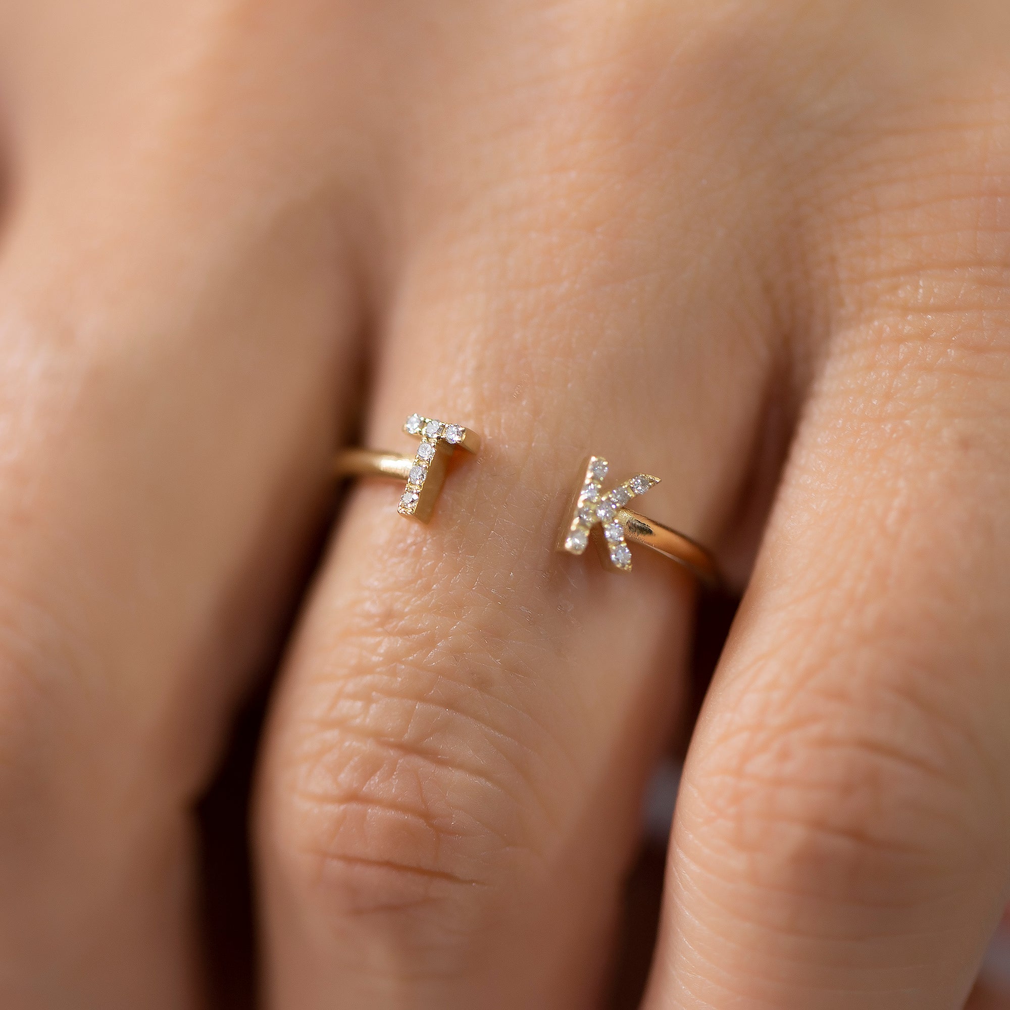 14K Gold Diamond Personalized Initial Cuff Ring/ Personalized Gift/ Diamond Letter Rings/ Personalized Gifts/ Gifts for Her/ Cuff Ring