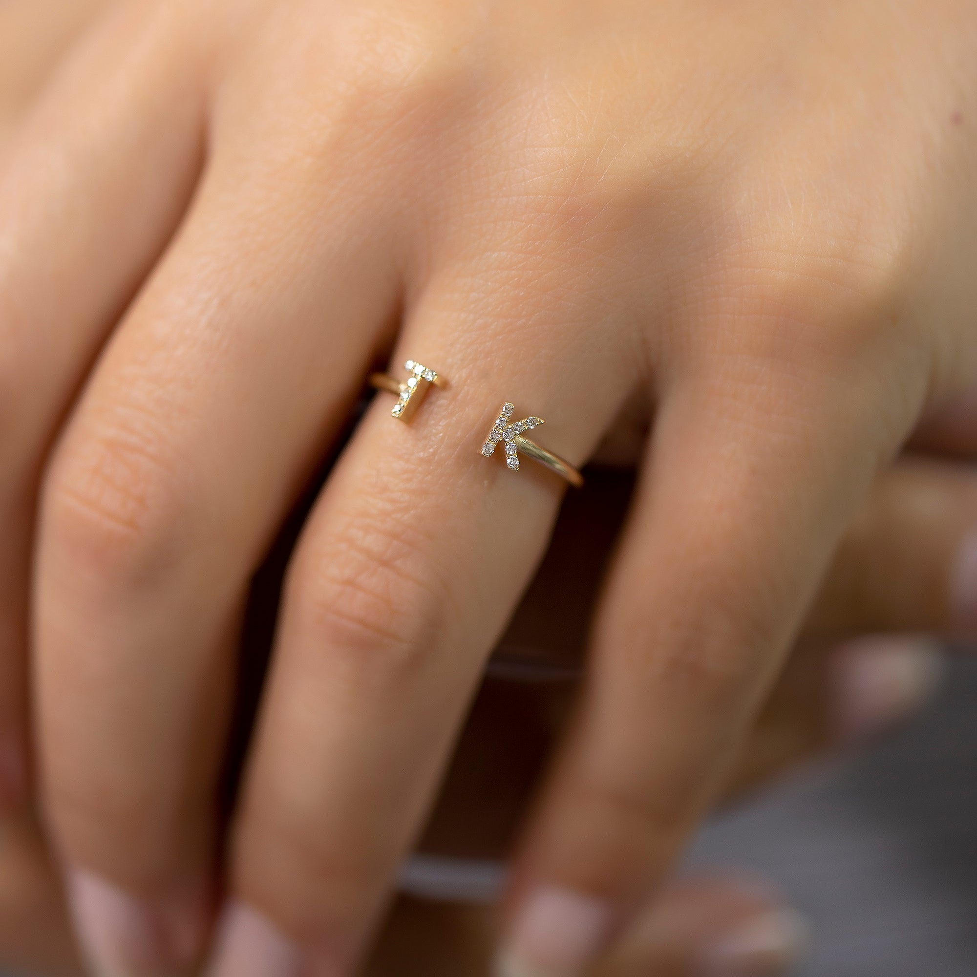 14K Gold Diamond Personalized Initial Cuff Ring/ Personalized Gift/ Diamond Letter Rings/ Personalized Gifts/ Gifts for Her/ Cuff Ring
