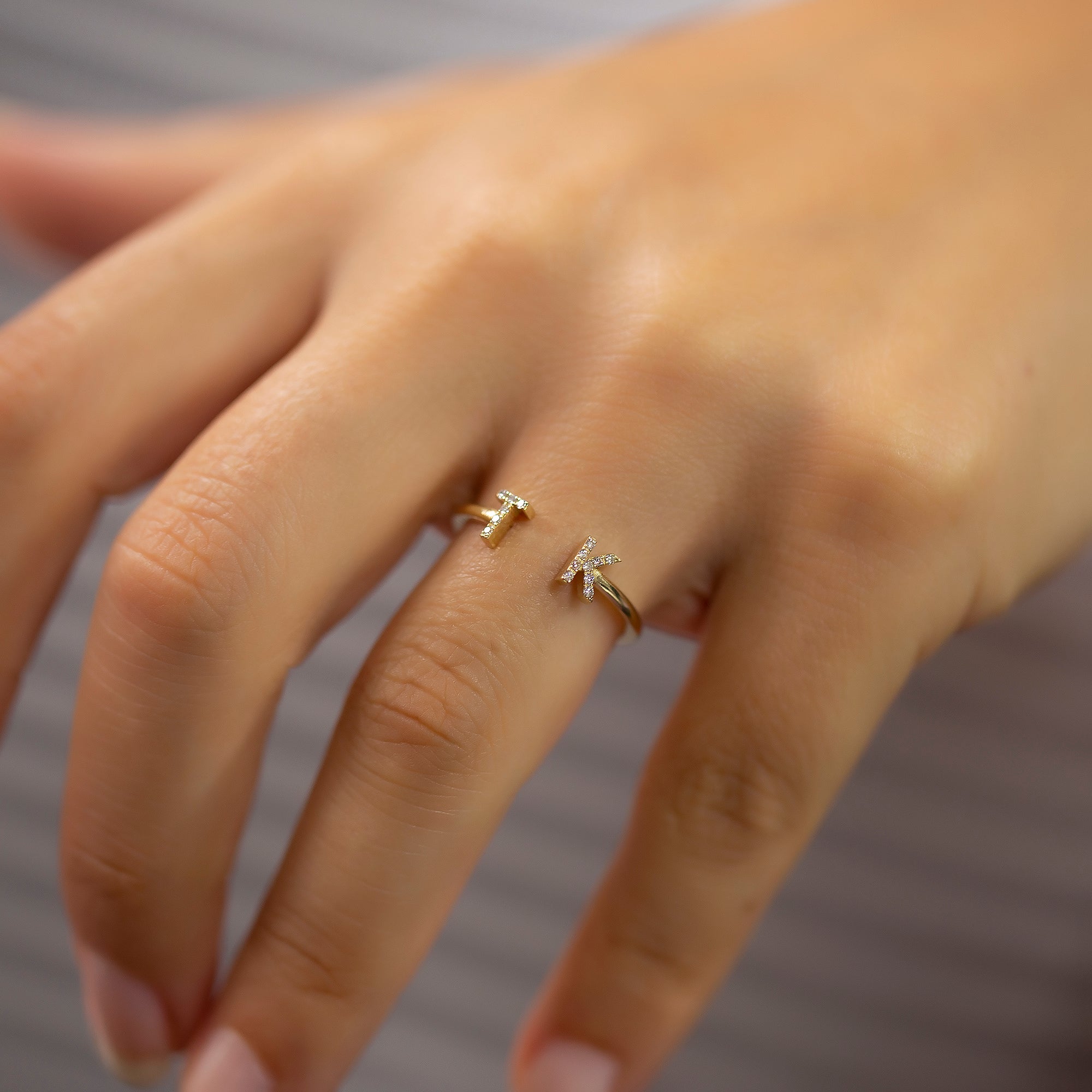 14K Gold Diamond Personalized Initial Cuff Ring/ Personalized Gift/ Diamond Letter Rings/ Personalized Gifts/ Gifts for Her/ Cuff Ring