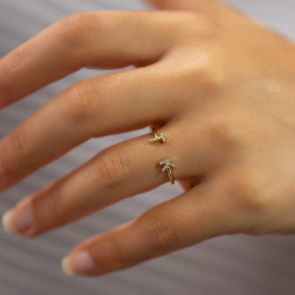 14K Gold Diamond Initial Cuff Ring – Seravelle