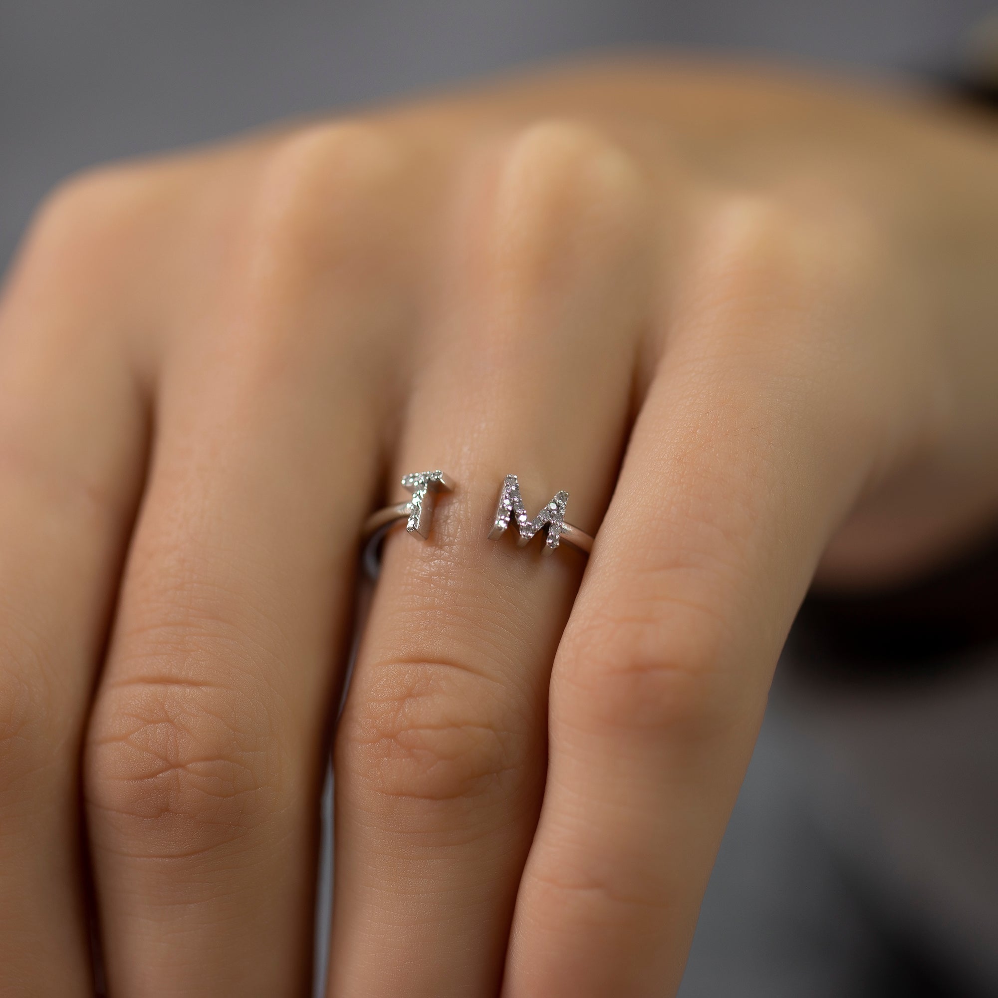 14K Gold Diamond Personalized Initial Cuff Ring/ Personalized Gift/ Diamond Letter Rings/ Personalized Gifts/ Gifts for Her/ Cuff Ring